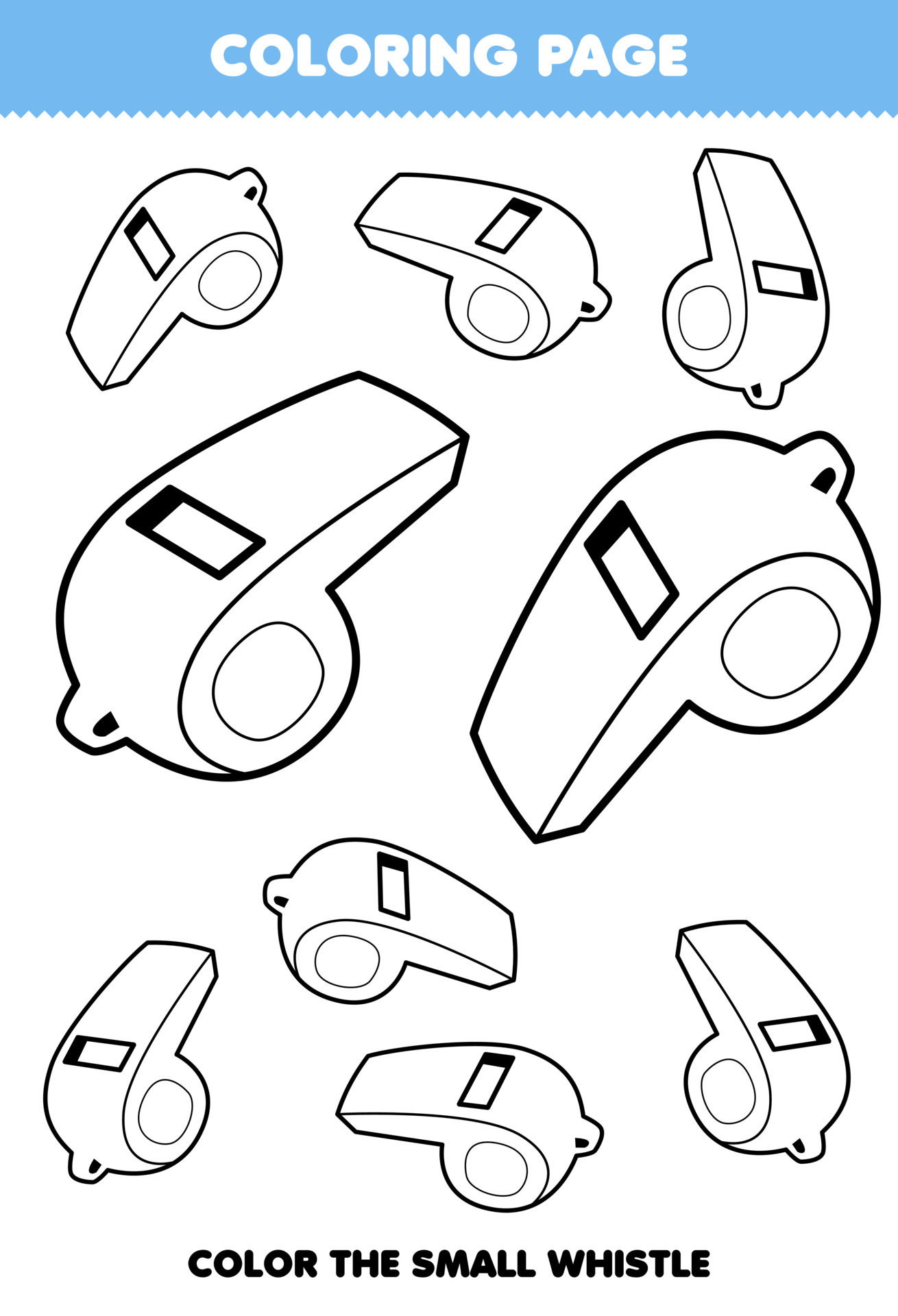 Jogo de educação para crianças para colorir folha de trabalho para  impressão de apito de instrumento de música de desenho animado