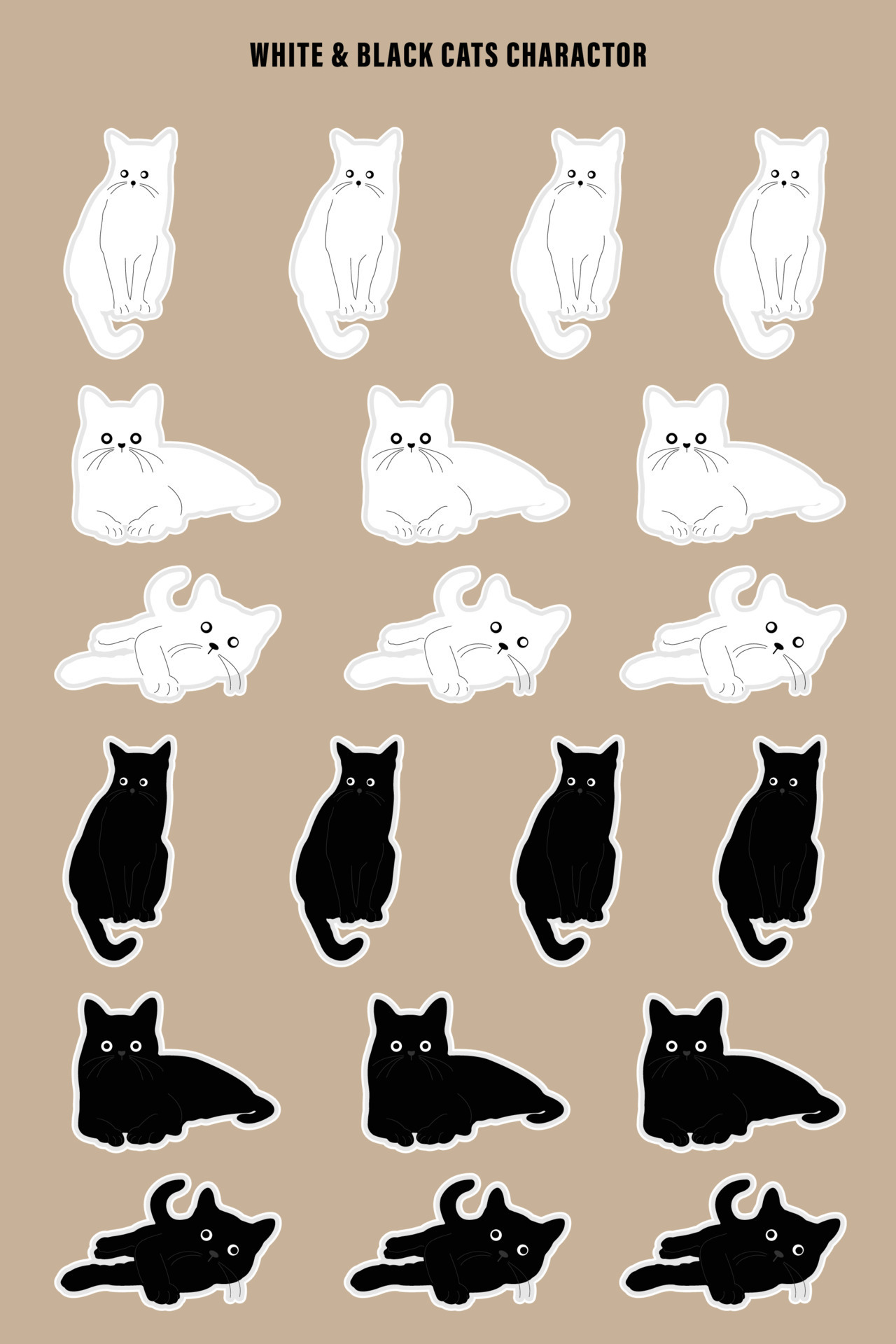 Adesivo de gato kawaii fofo com etiqueta em branco, etiqueta de nome,  coleção de conjunto de vetores de desenhos animados vetor de gato fofo