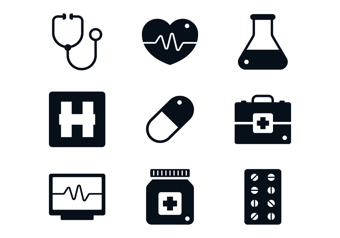 Acessórios de medicina conjunto de ícones vetoriais plana. Serviços de  saúde imagem vetorial de Alexcardo© 310884204
