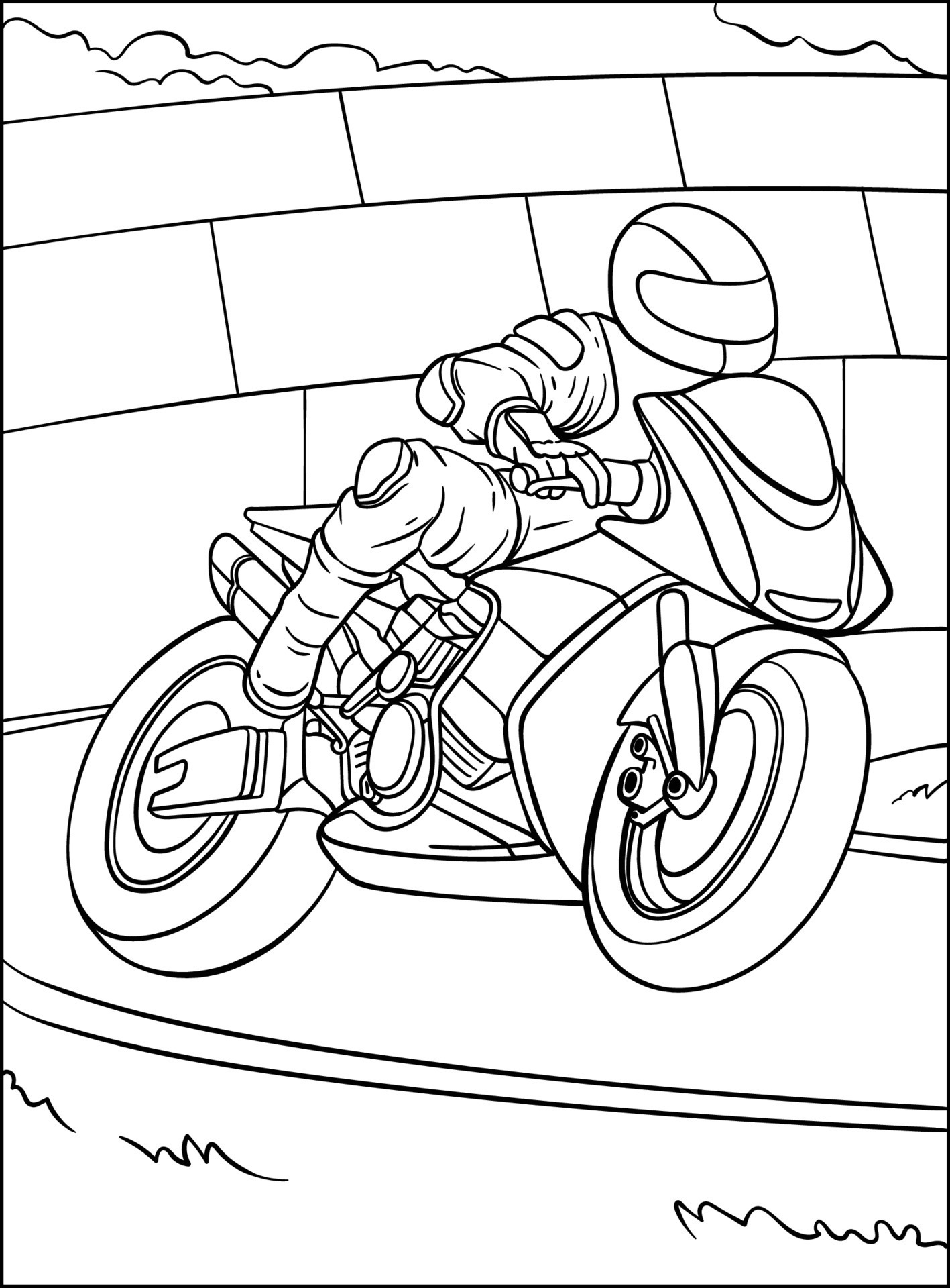 ilustração de página para colorir de corrida de moto 17022633