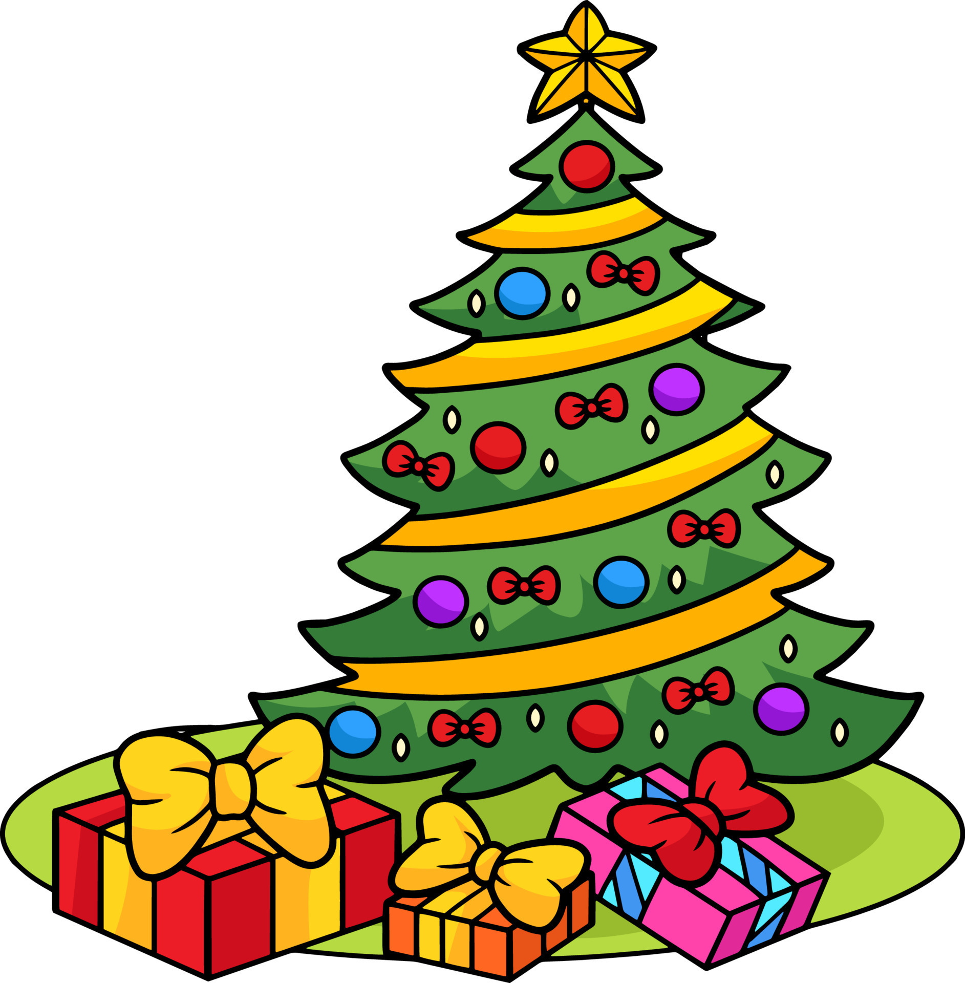 árvore de natal com clipart colorido de desenhos animados de presentes  11418537 Vetor no Vecteezy