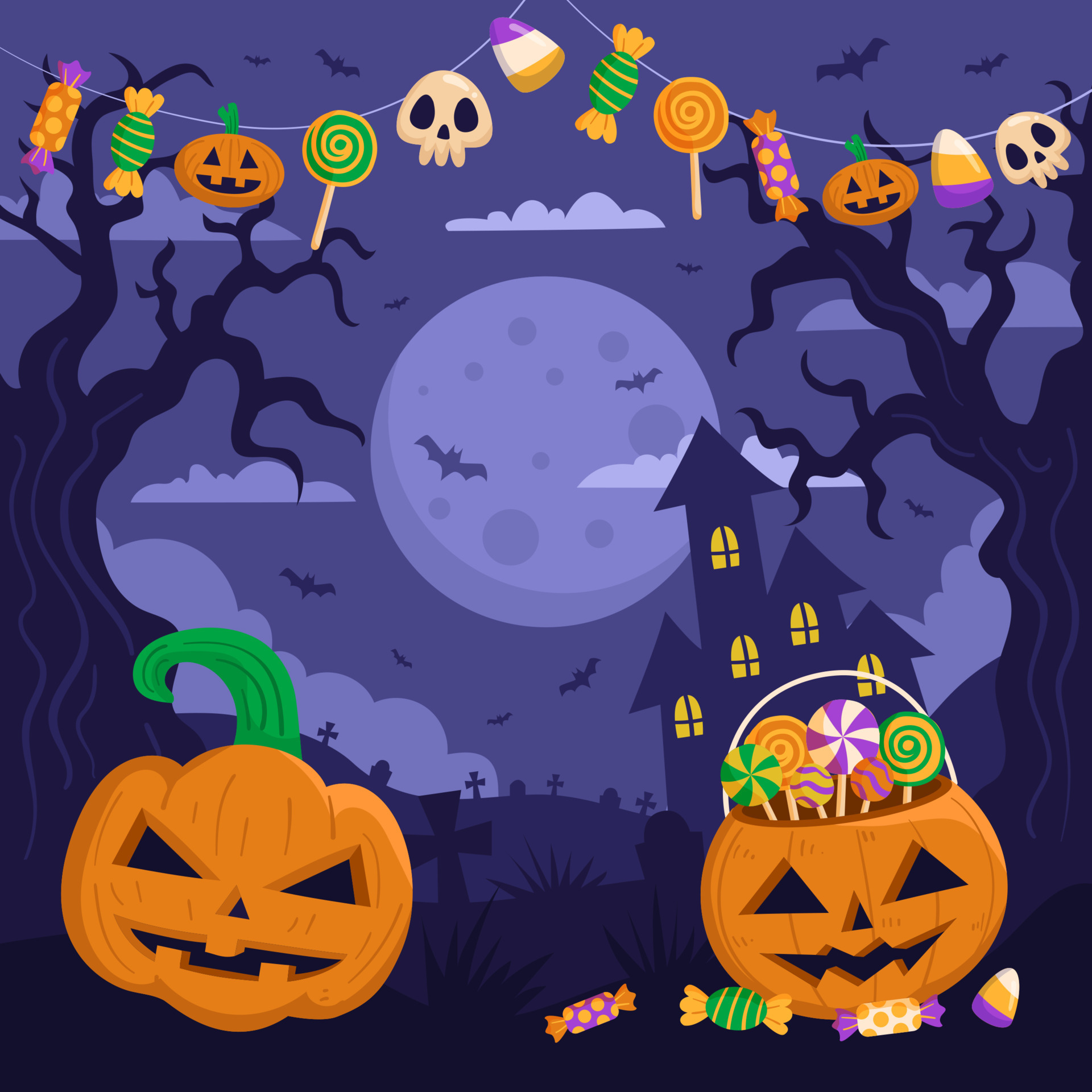 Pacote de ilustração de halloween estilo de desenho animado doodle coleção  de design plano coisas assustadoras truques ou travessuras