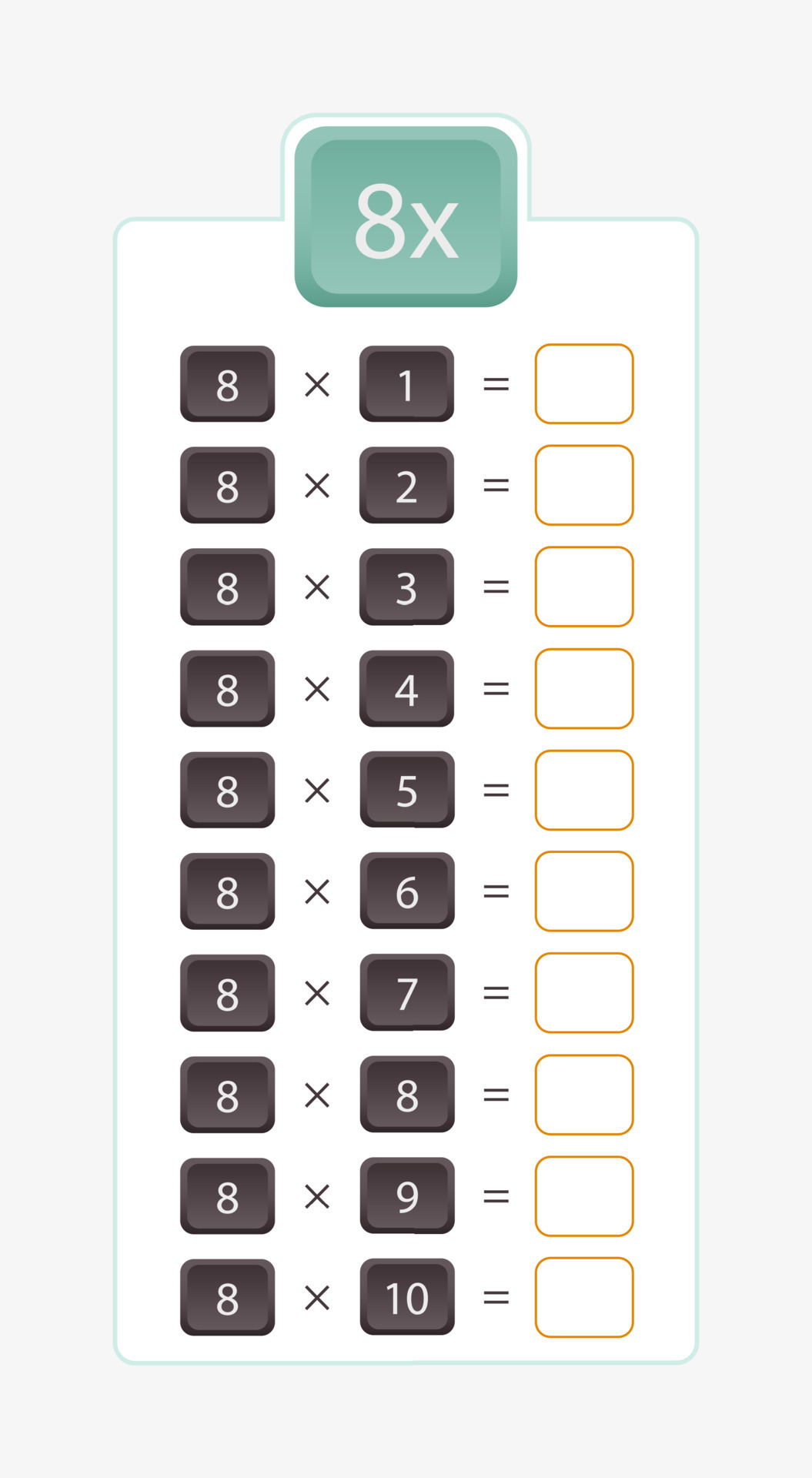 8x multiplicação para praticar, tabuada de multiplicação sem respostas.  11494762 Vetor no Vecteezy