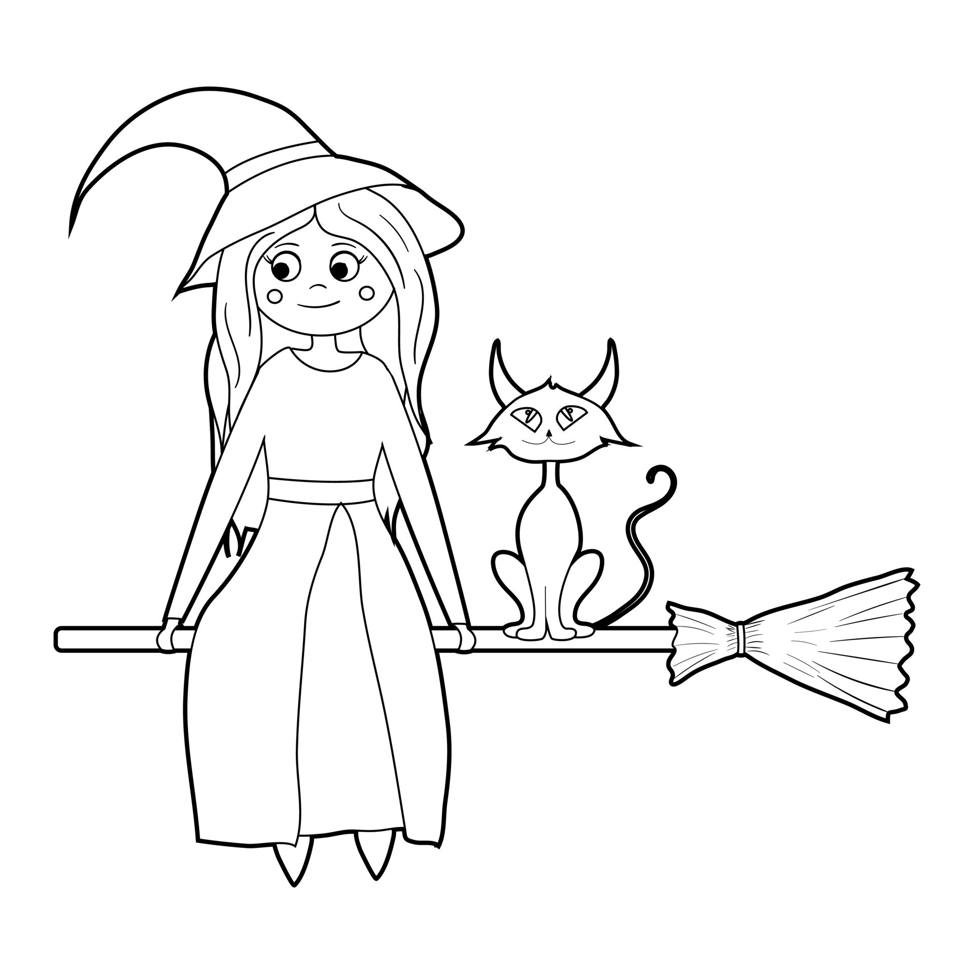 Desenho de Bruxa e gato para Colorir - Colorir.com