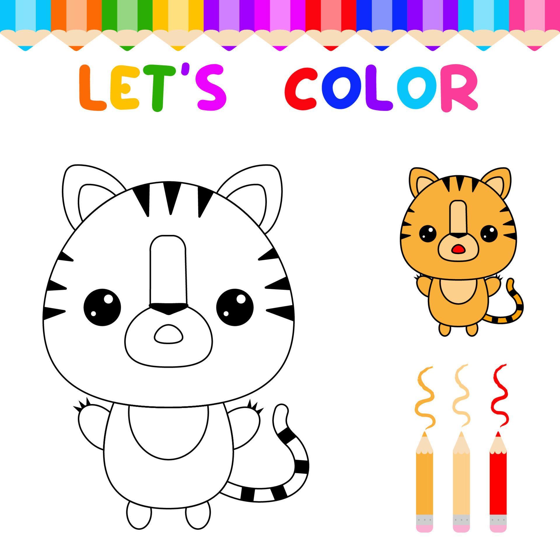 permite colorir o livro de colorir animais fofos para crianças pequenas.  jogo de educação para crianças. pintar o tigre 11570080 Vetor no Vecteezy