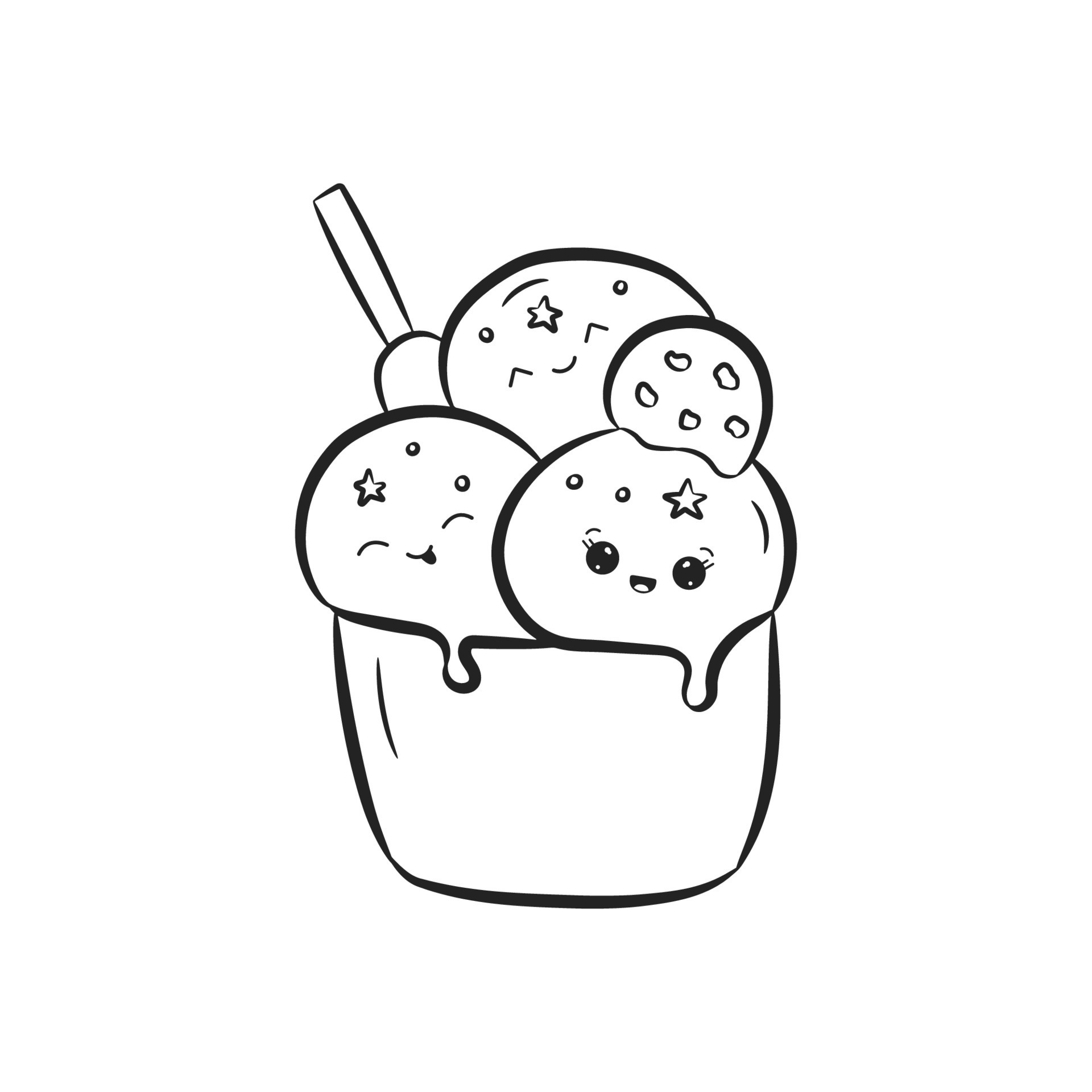 sorvete kawaii com cereja isolado no fundo branco. sorvete com carinha  feliz e fofa no estilo doodle. livro de colorir. ilustração vetorial  11709398 Vetor no Vecteezy
