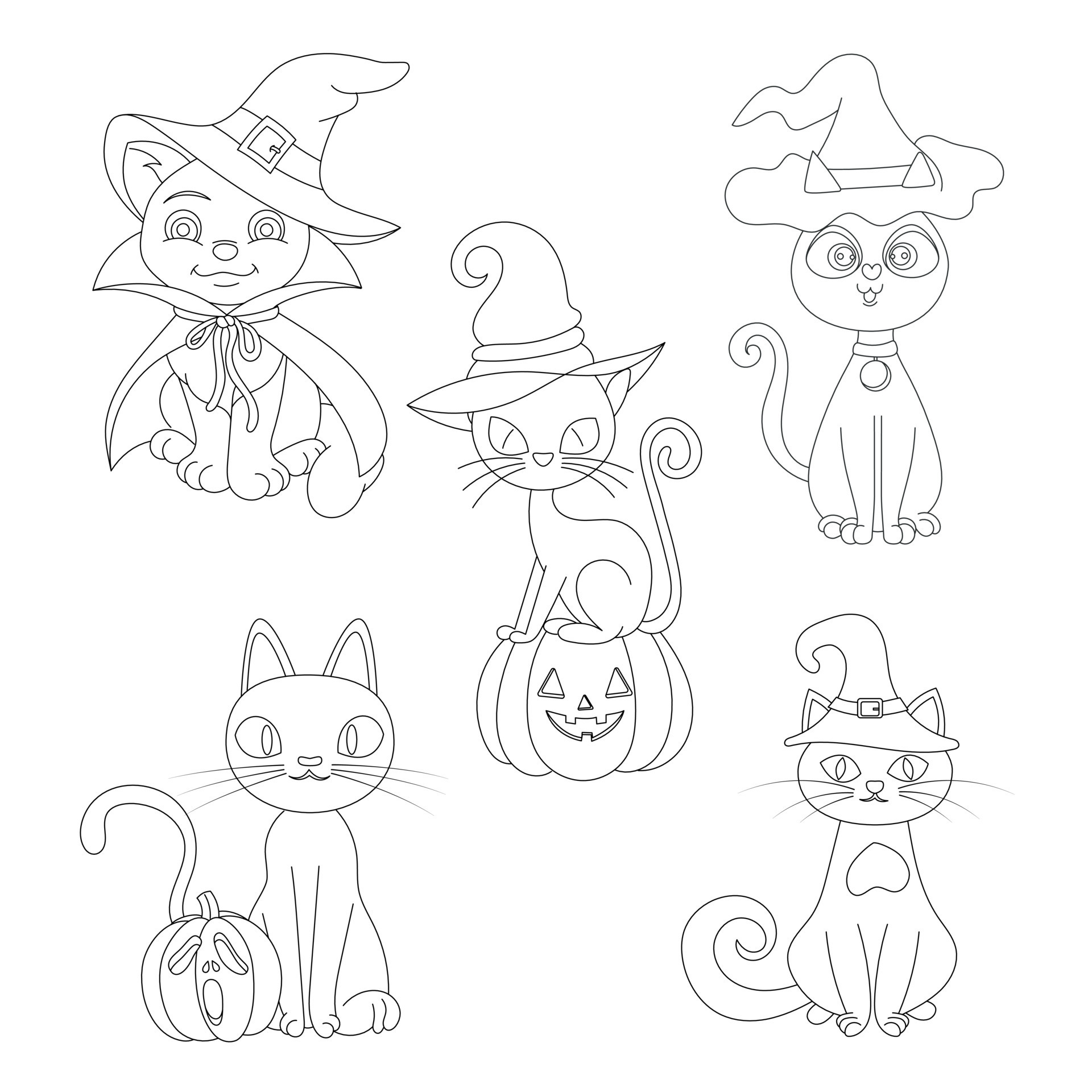 desenho de desenho animado de gato fofo halloween doodle conjunto de desenho  vetorial página para colorir 3352320 Vetor no Vecteezy