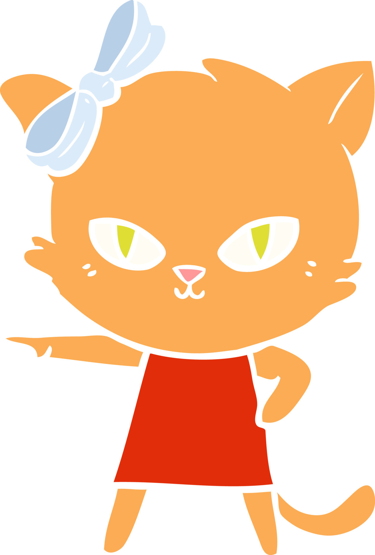 Um gato de desenho animado com um vestido laranja e um chapéu que diz o  nome do gato.