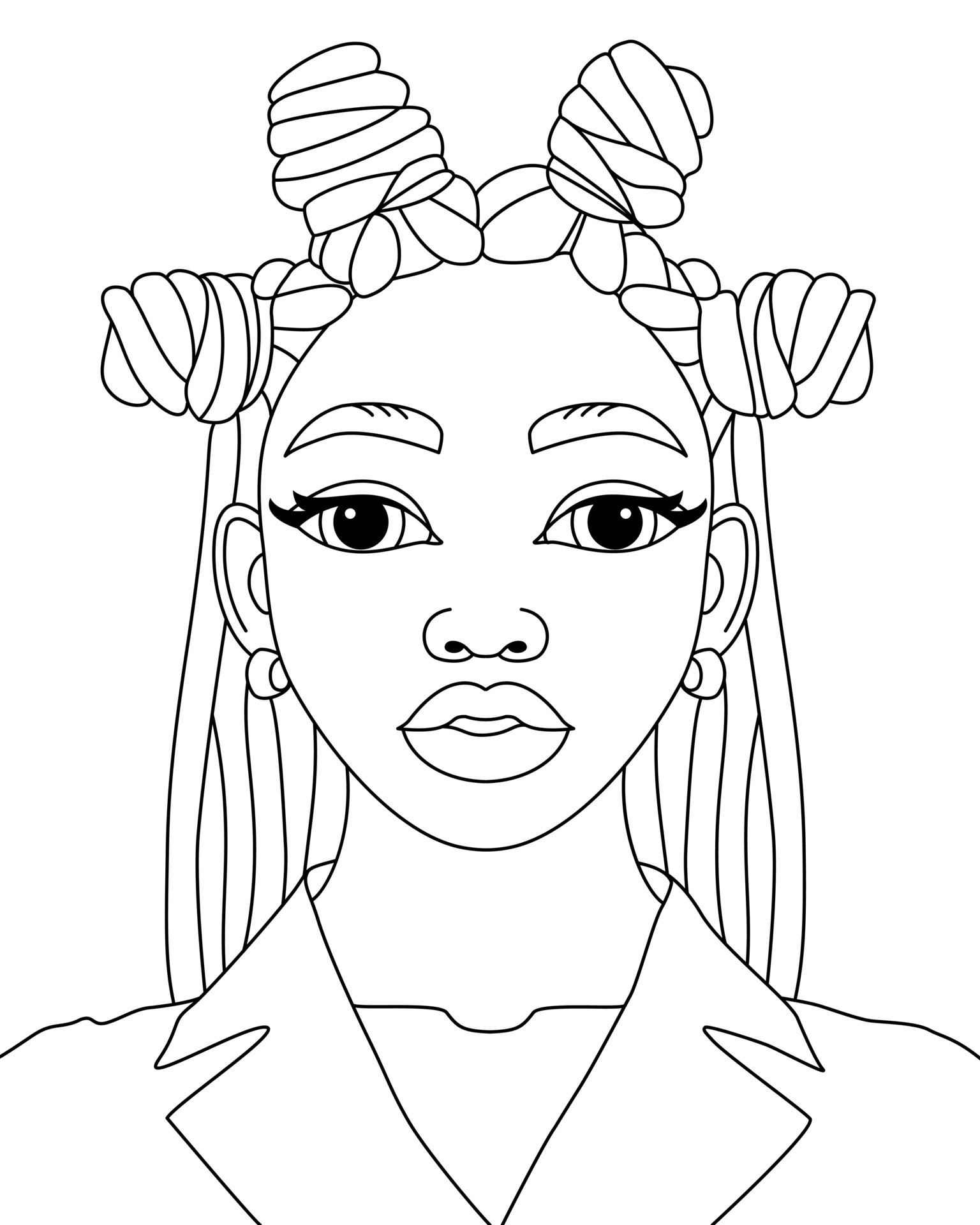 Desenhos para colorir de vetor de mulher negra africana simples vetor de  penteado rosa de menina afro