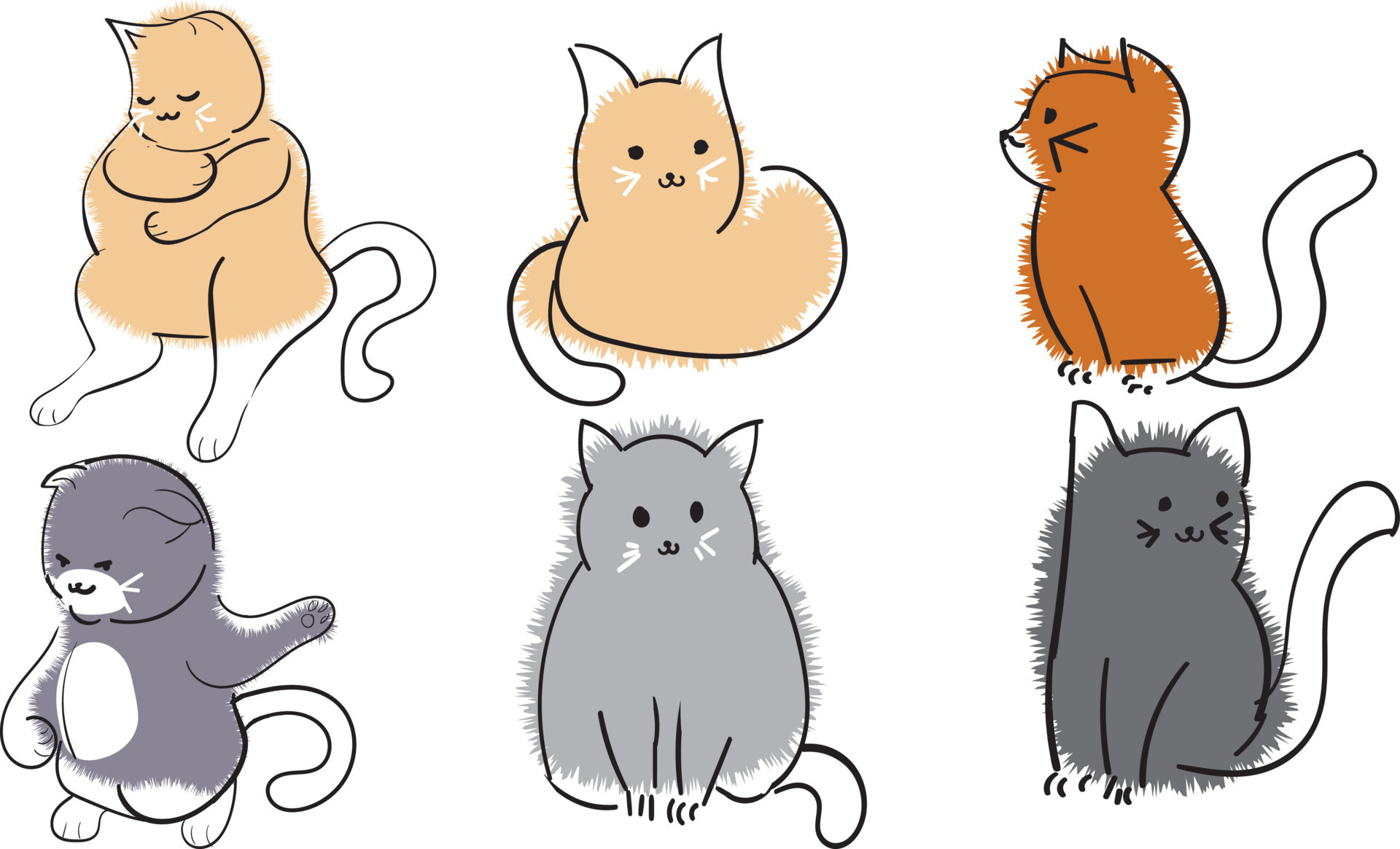 muitos gatos bonitos e coloridos. fundo de gatos. gatos fofos e engraçados  doodle conjunto de vetores. coleção de personagens de desenho animado de  gato ou gatinho em estilo plano em poses diferentes