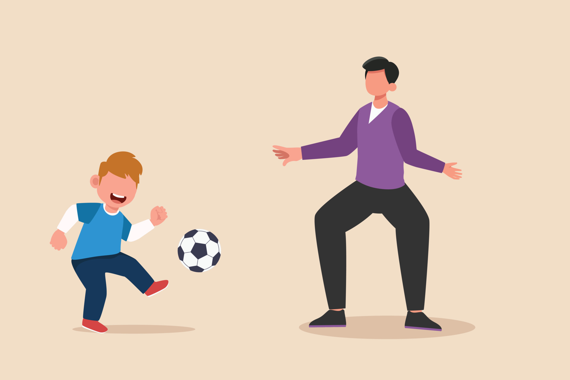 Ilustração plana de pessoas jogando futebol