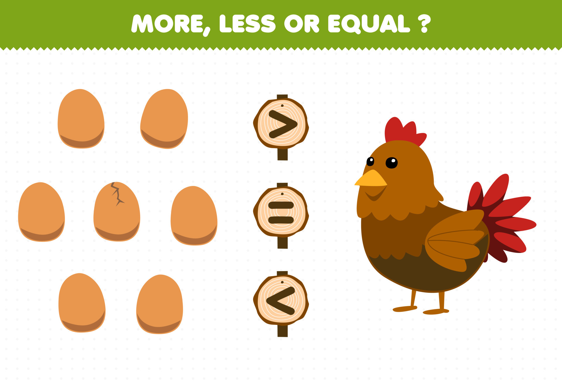 jogo de educação para crianças mais menos ou igual conte a quantidade de ovo  de desenho animado fofo e planilha de fazenda imprimível de galinha  12595211 Vetor no Vecteezy