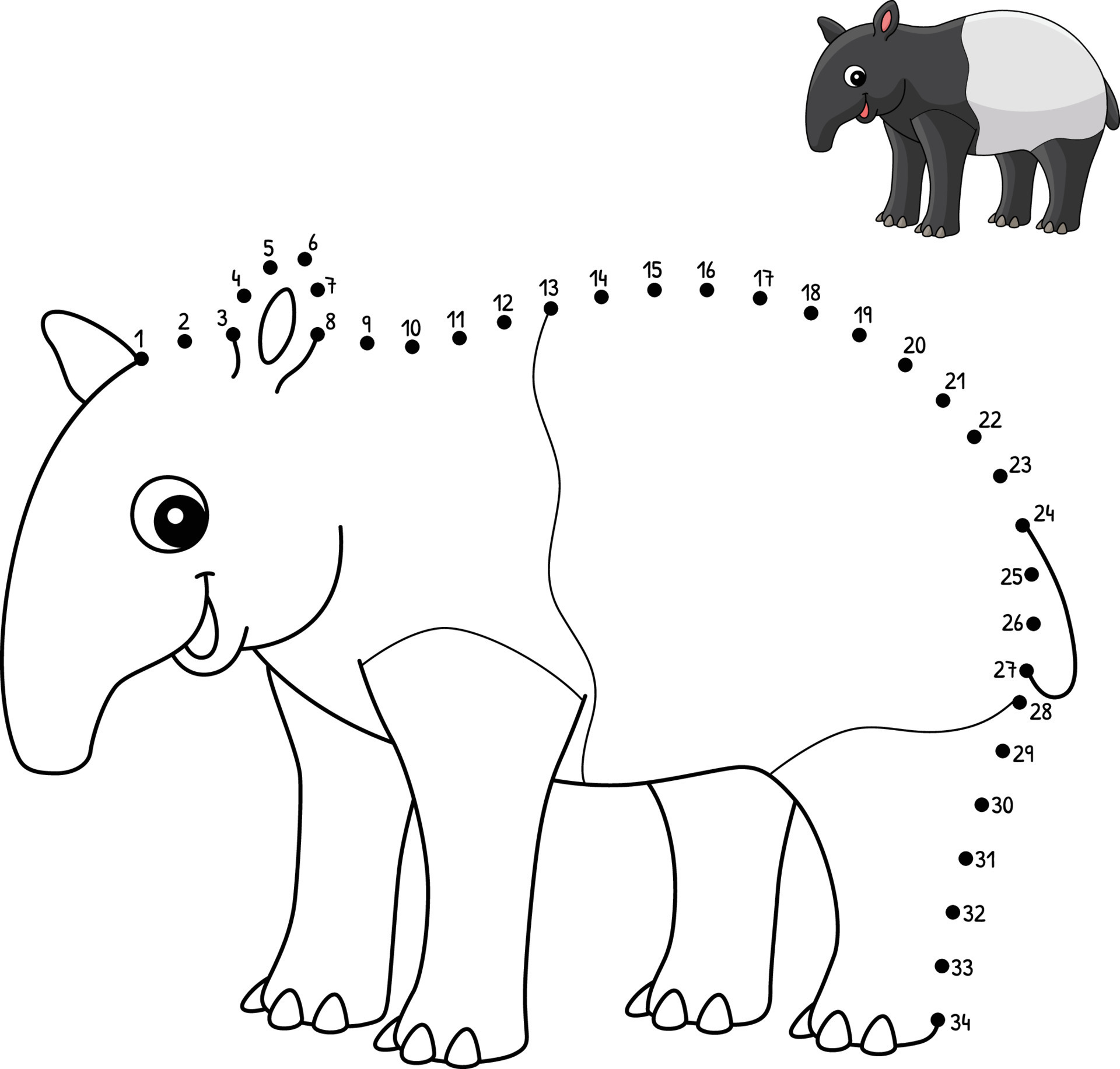 desenho de animal capivara isolado ponto a ponto para colorir