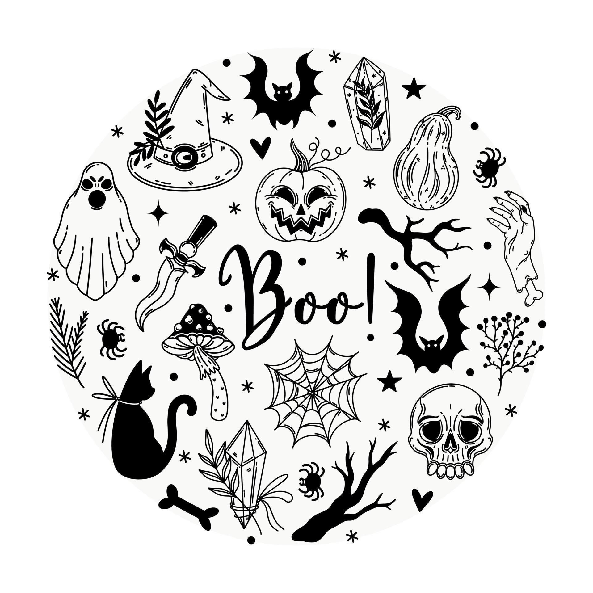 conjunto de doodle de vetor de clipart de halloween. um desenho de