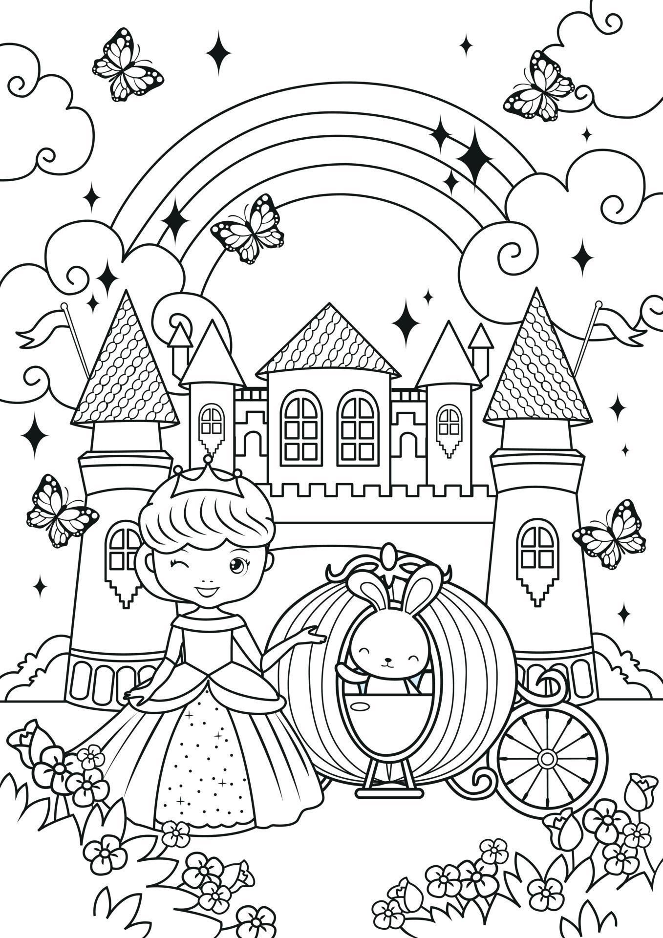 desenho de princesa fofa e coelho no castelo mágico para colorir 12804564  Vetor no Vecteezy