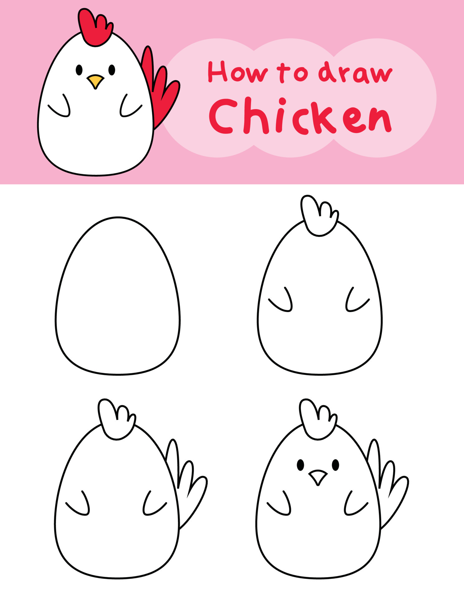 como desenhar galinha doodle para livro de colorir. ilustração