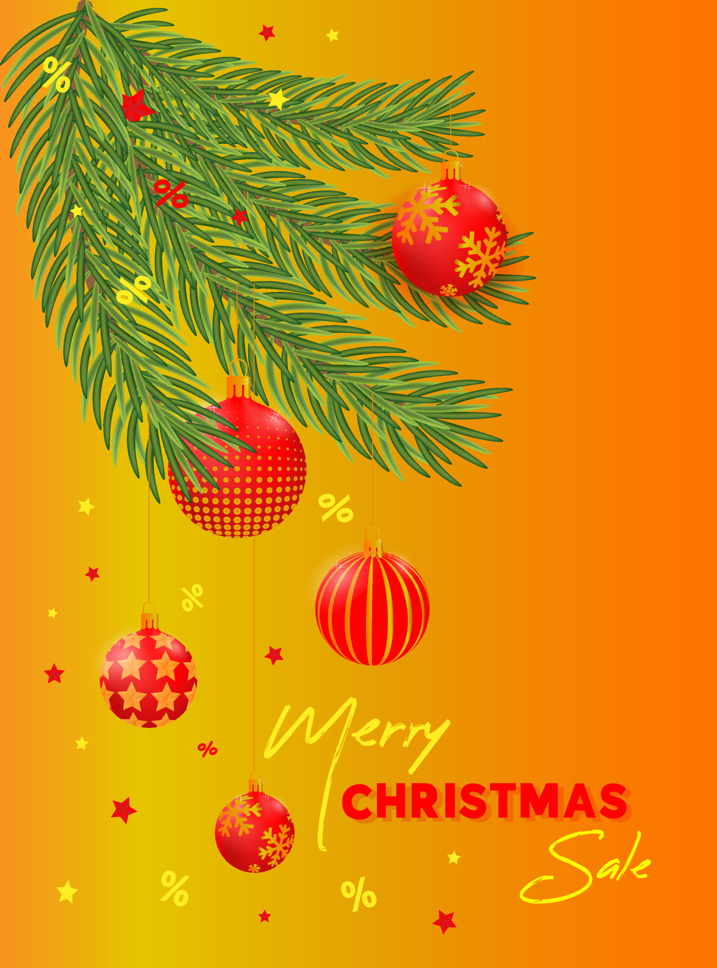 banner de venda com bolas de natal nas cores vermelho e dourado na árvore  de natal. 12978518 Vetor no Vecteezy