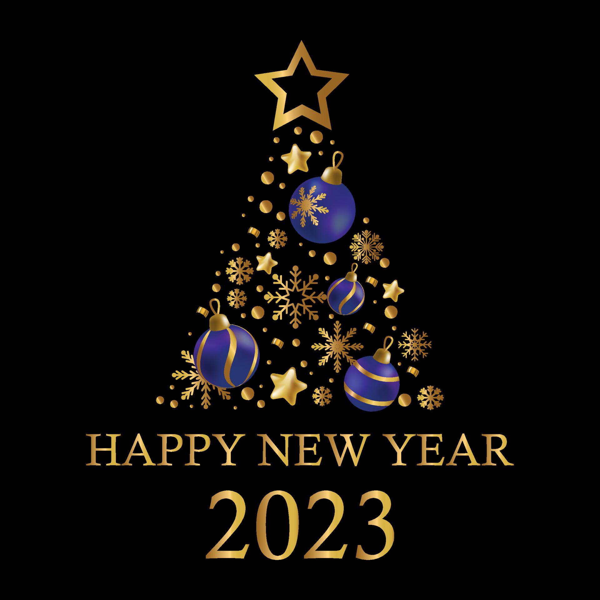 árvore de natal feita de elementos de férias nas cores azul e dourado, 2023  - vetor 12992705 Vetor no Vecteezy