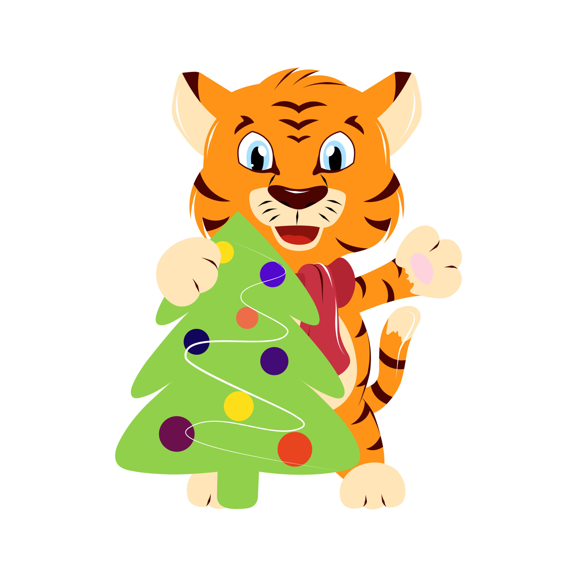 Desenho Para Colorir Com Filhote Tigre Natal Bonito Corre Com vetor(es) de  stock de ©Alinart 533133400