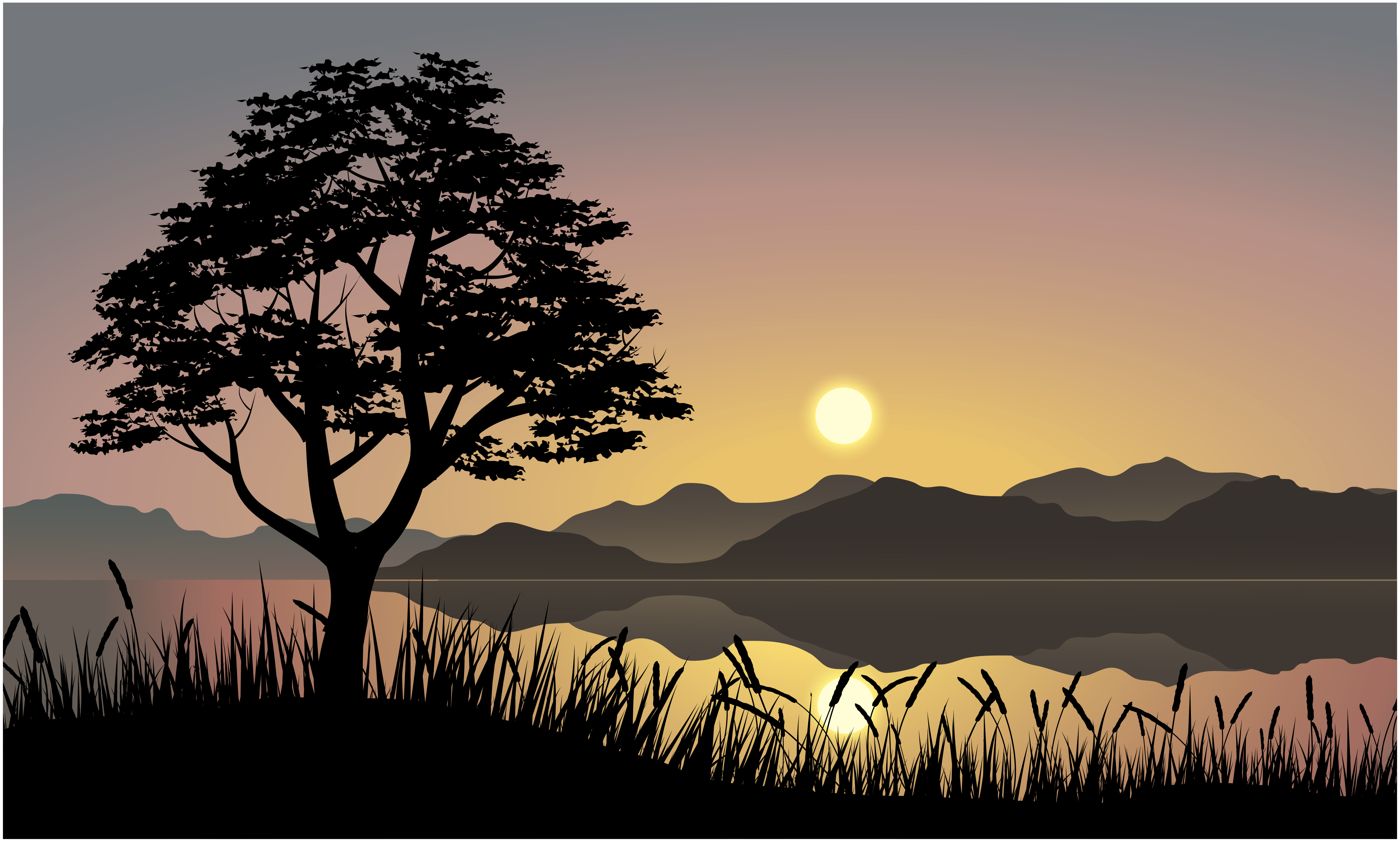 Pôr do sol de pixel na ilustração vetorial de montanhas