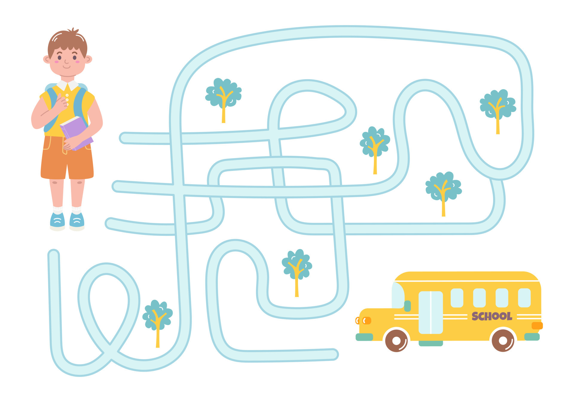 Ajude O Ônibus Escolar A Chegar À Escola. Jogo De Labirinto Com