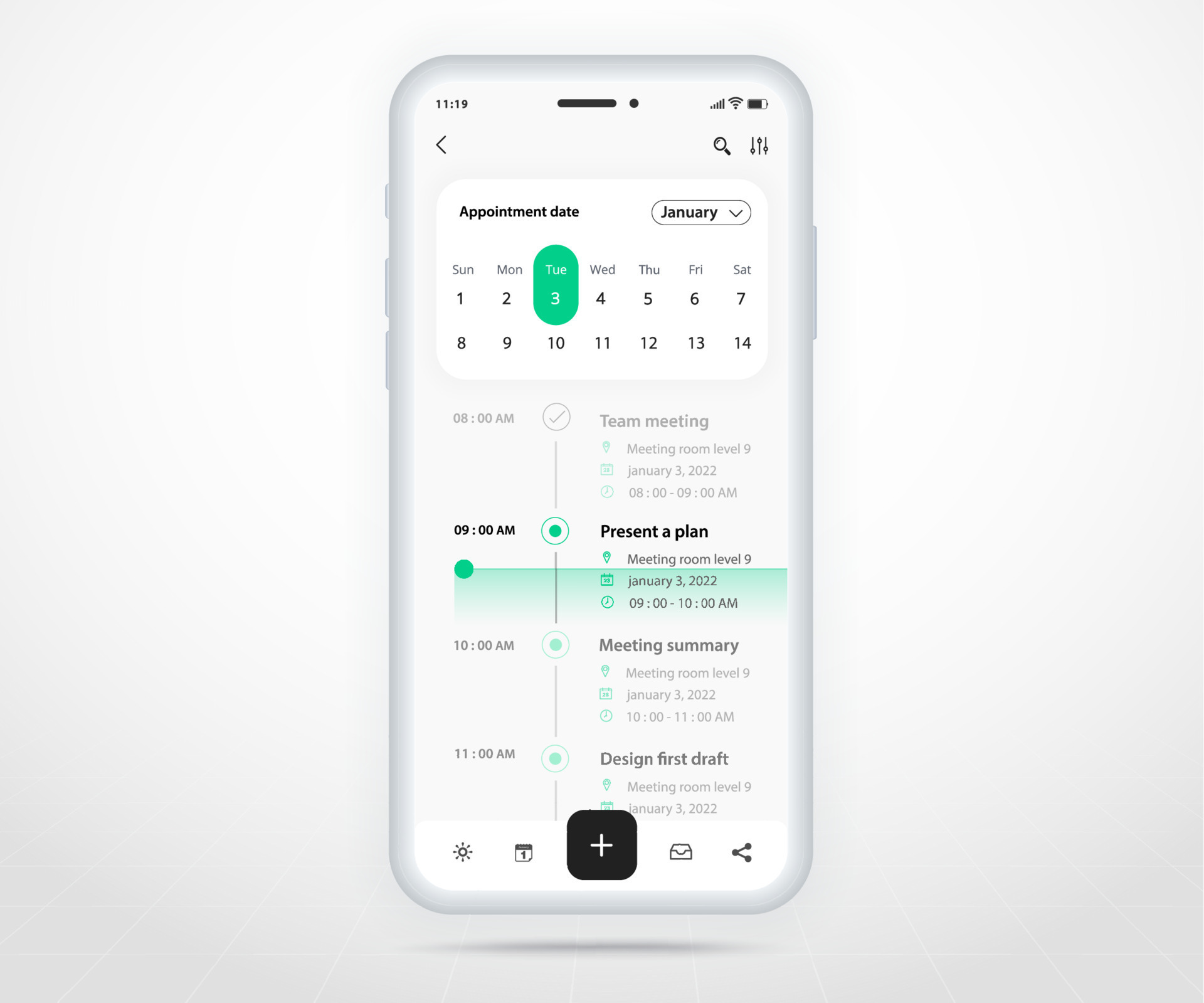 conceito de aplicativo planejador de calendário smartwatch