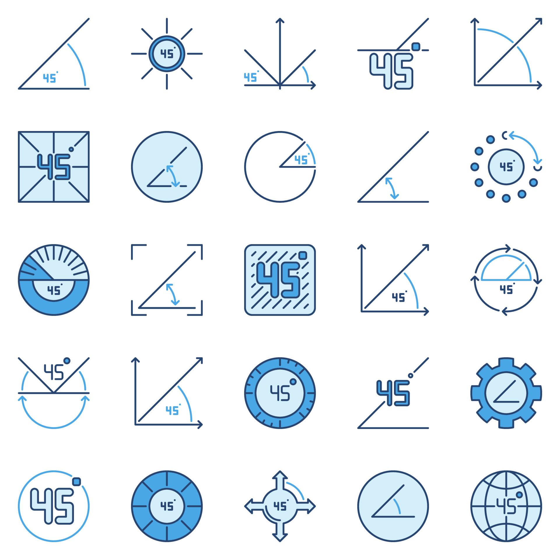 ícones coloridos de 45 graus - vetor sinais de ângulo de 45 graus 13448172  Vetor no Vecteezy
