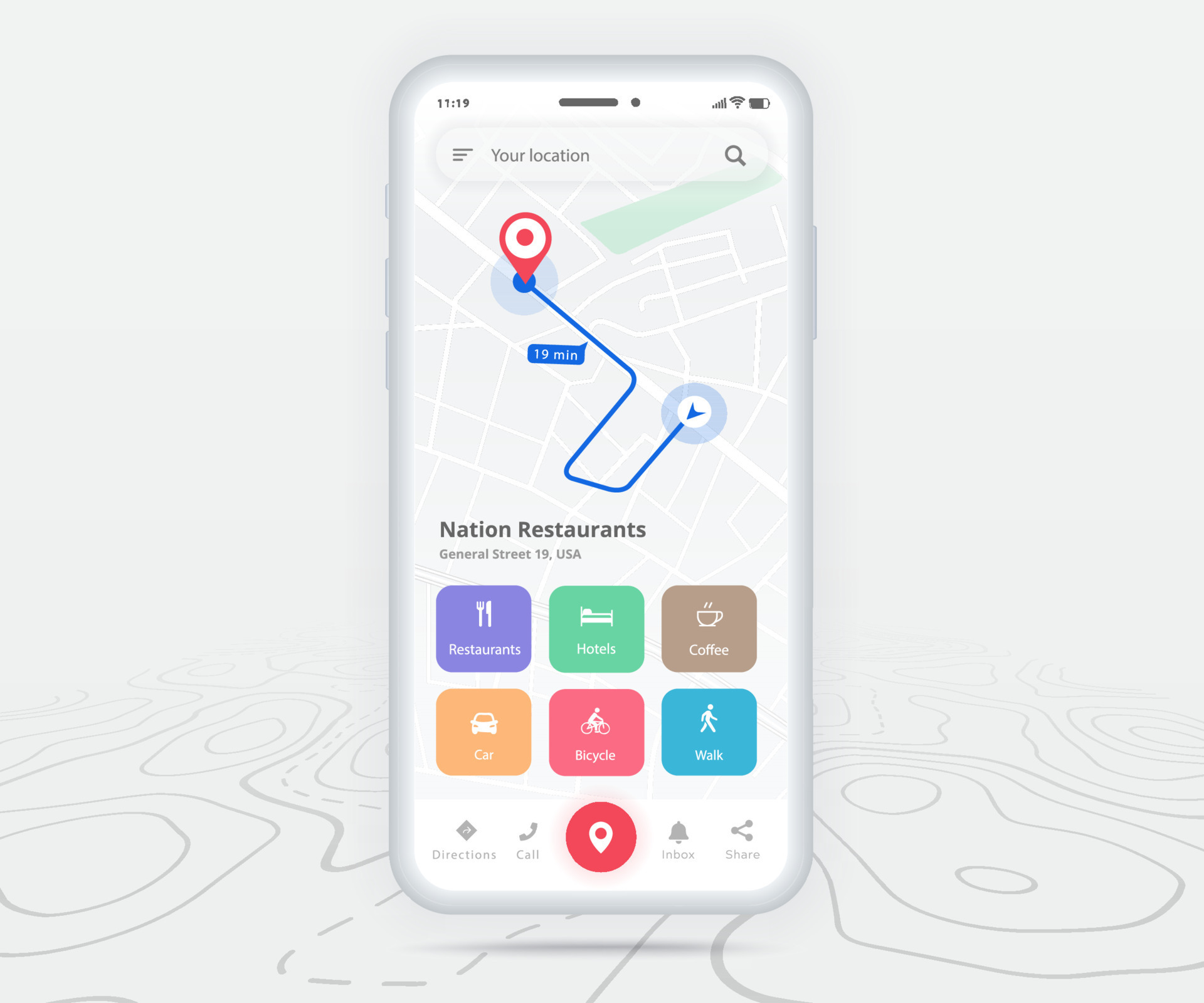 aplicativo de navegação gps de mapa de smartwatch ux conceito de