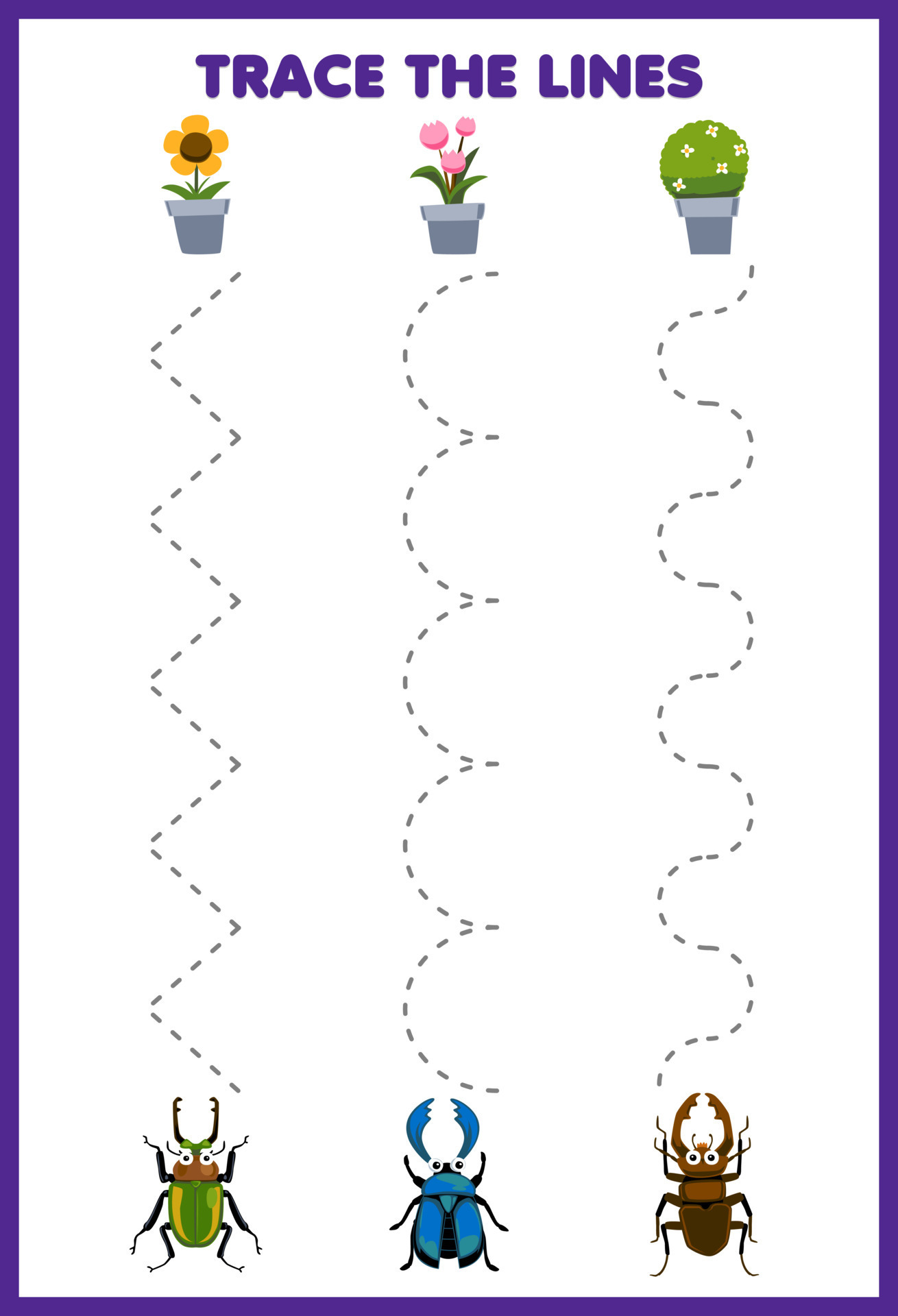 Prática de caligrafia trace as linhas e pinte o gatinho fofo jogo educativo  para crianças, livro de colorir, planilha imprimível, ilustração vetorial