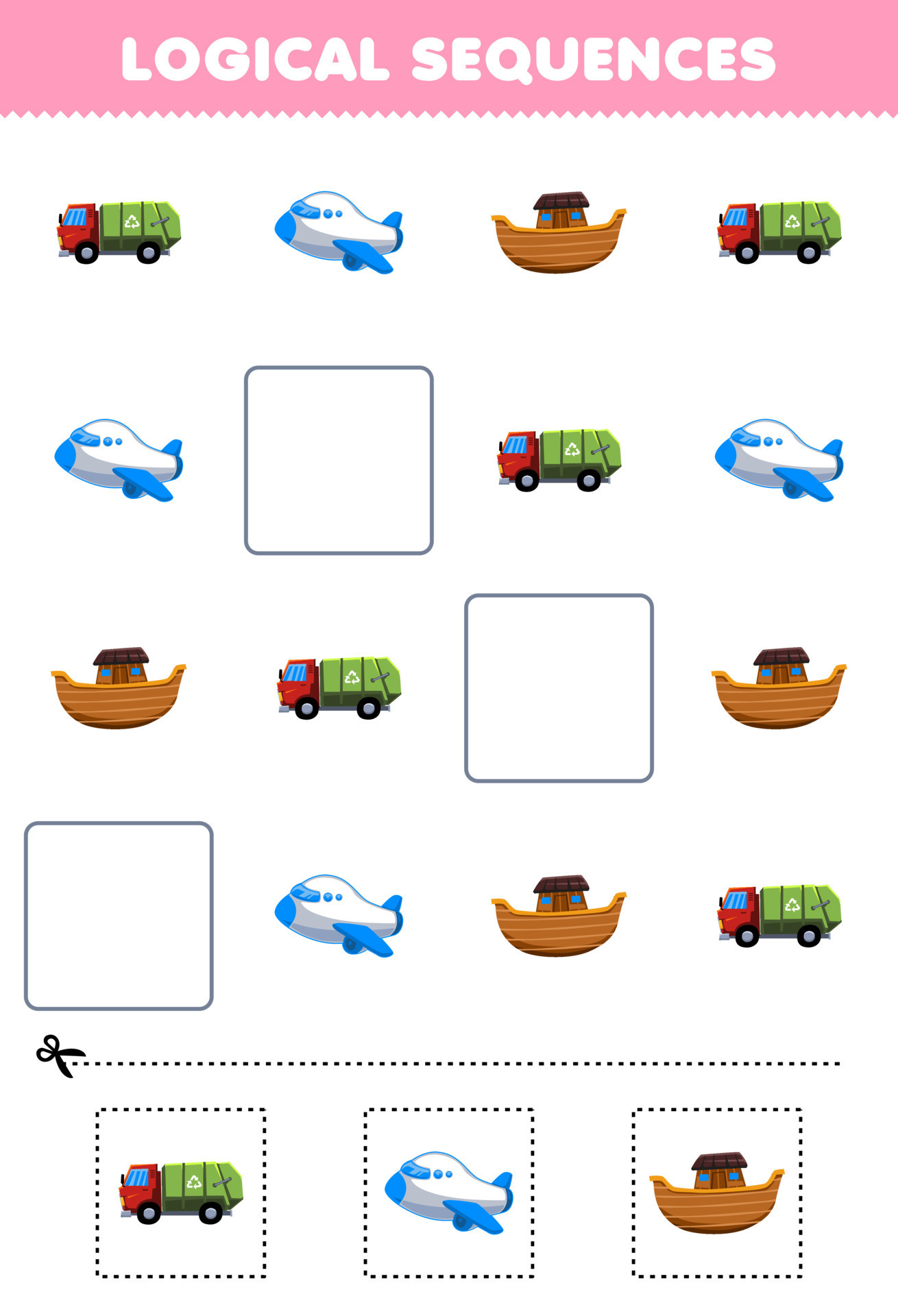 Jogo educativo para crianças além de diversão contando e rastreando o  número de planilha de transporte imprimível para impressão de táxi de moto  de desenho animado bonito