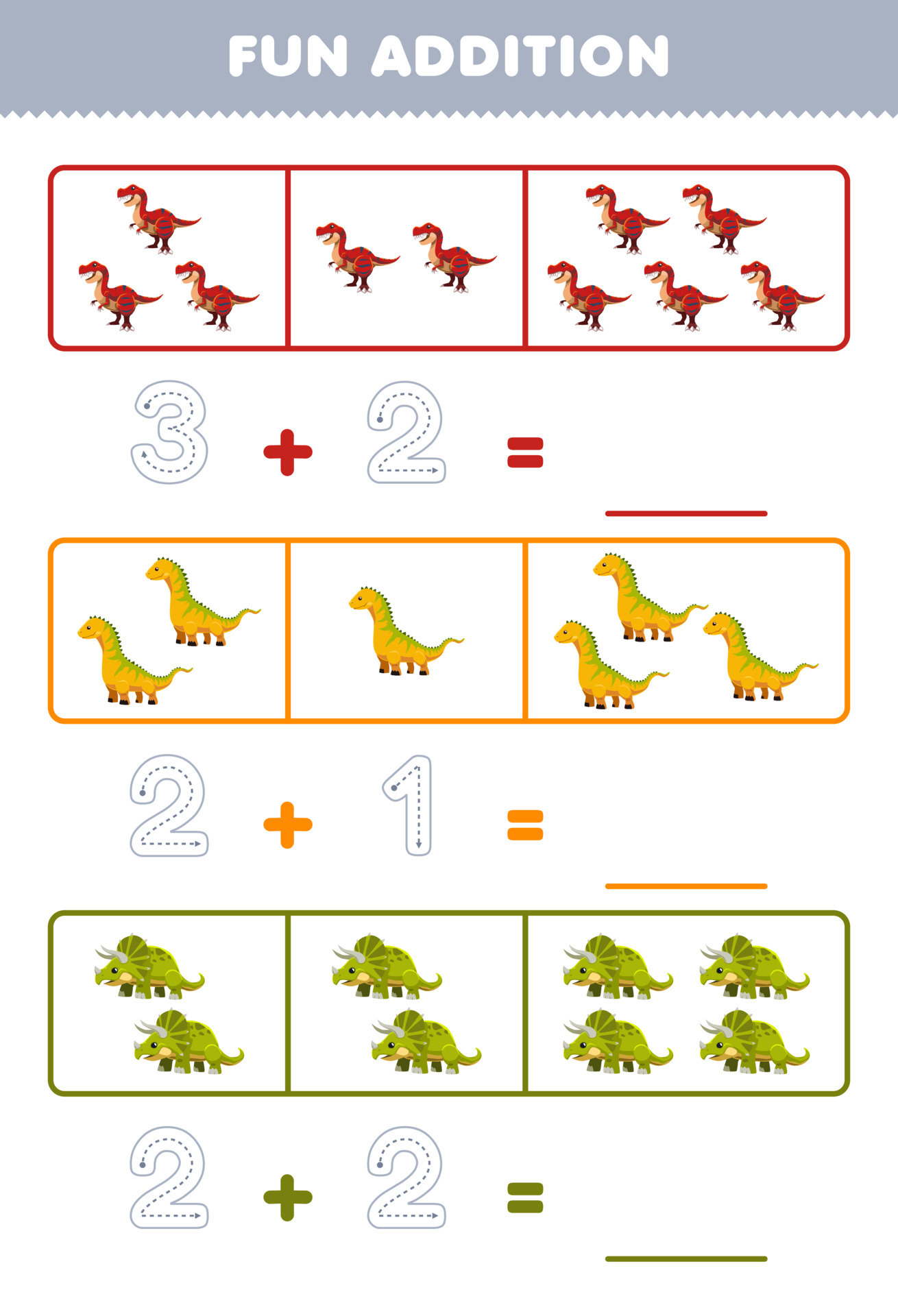 Jogo de adição com diferentes dinossauros jogo educativo de