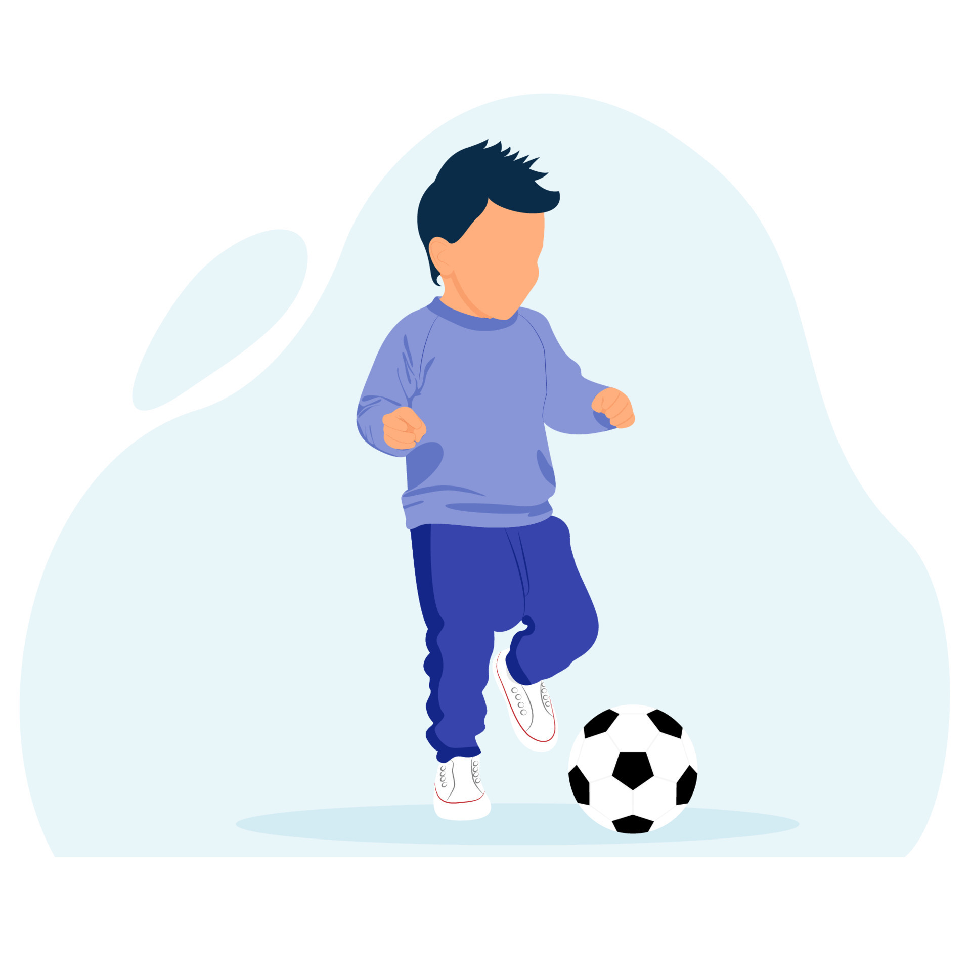 Desenho de menino jogando futebol no fundo branco