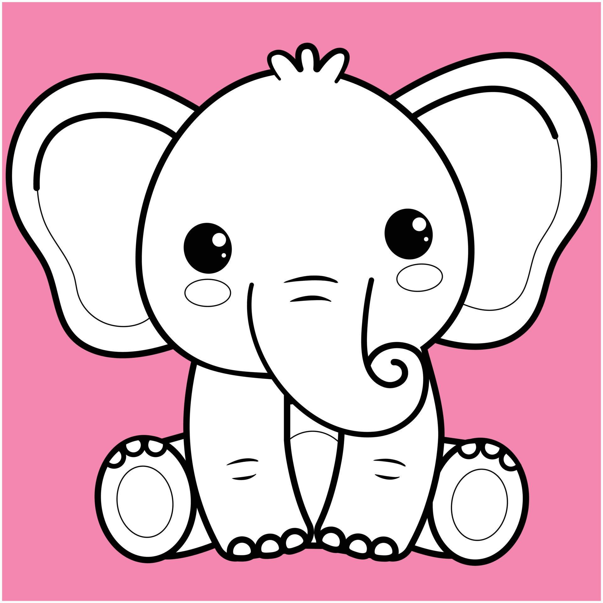 Desenho de elefante fofo kawaii l desenhando e colorindo l desenho de  animais. 