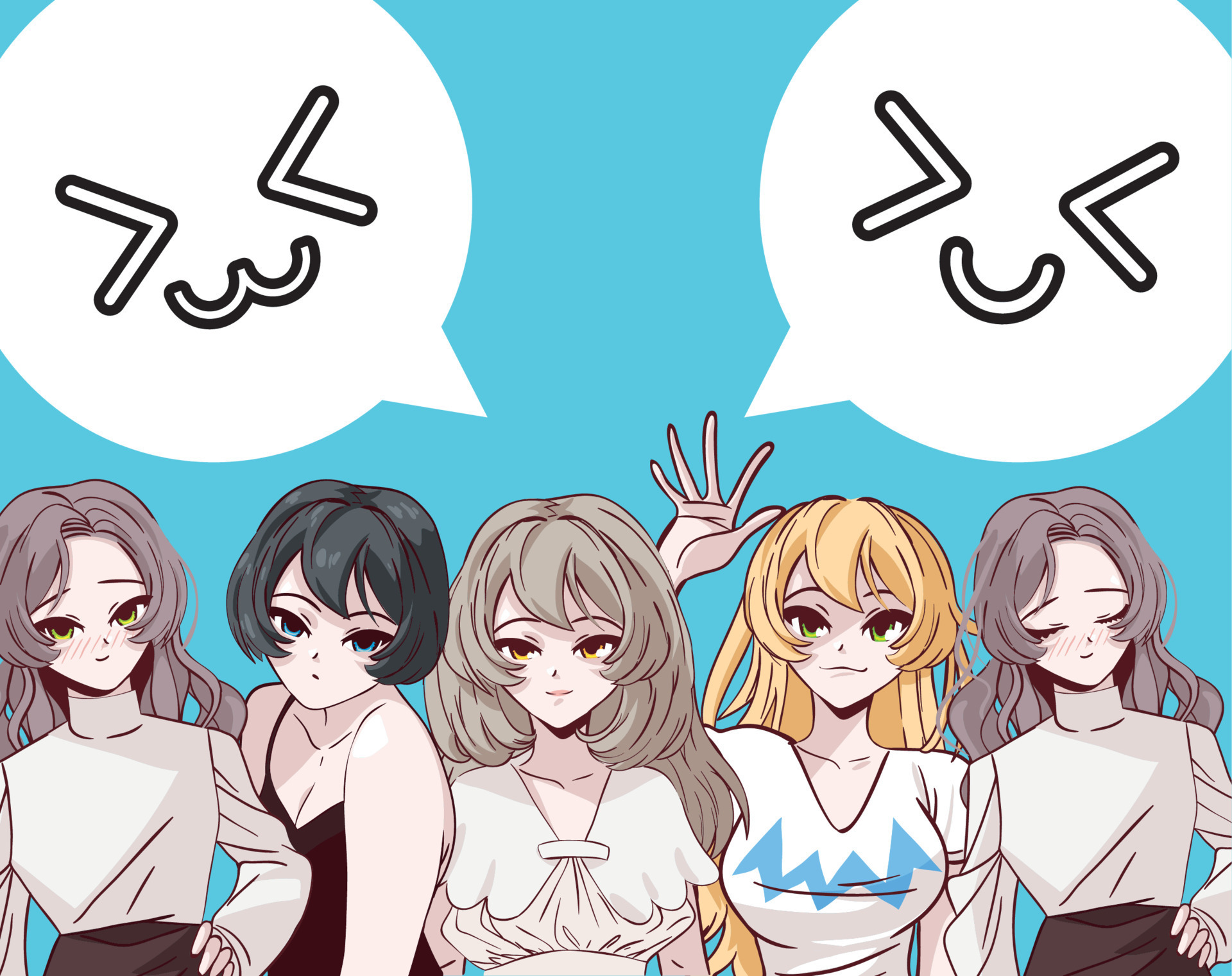 Grupo Do Perfil Das Jovens Mulheres Do Anime Ilustração do Vetor