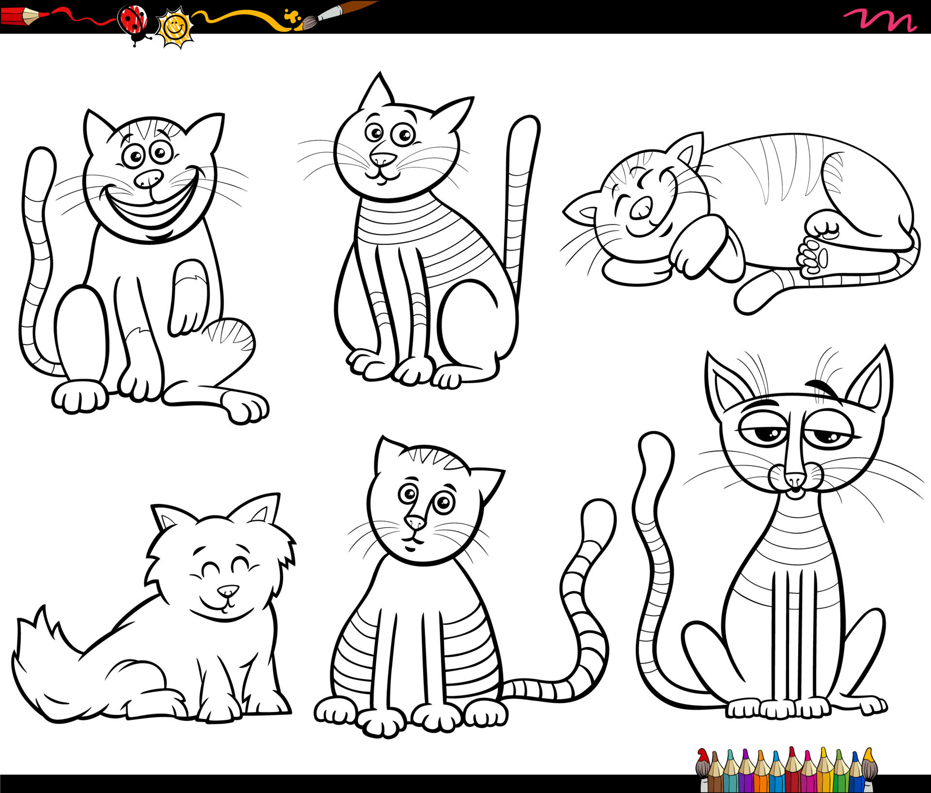 desenho de personagens de animais de gatos dos desenhos animados para  colorir e imprimir 13832442 Vetor no Vecteezy