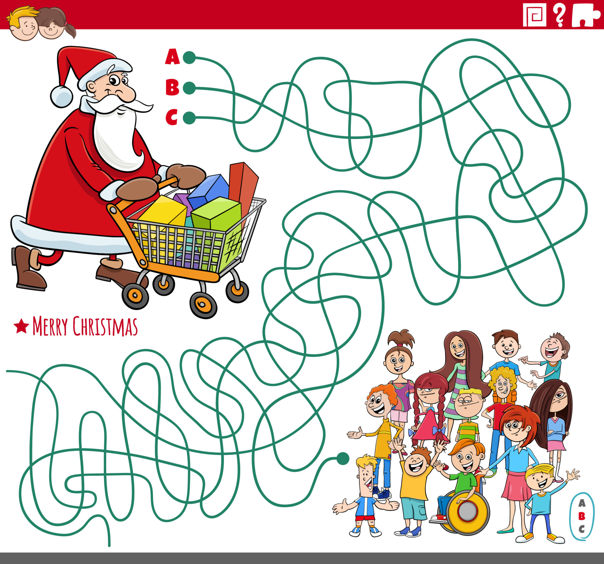 Jogo De Labirinto Com Desenho Animado Papai Noel Com Saco De