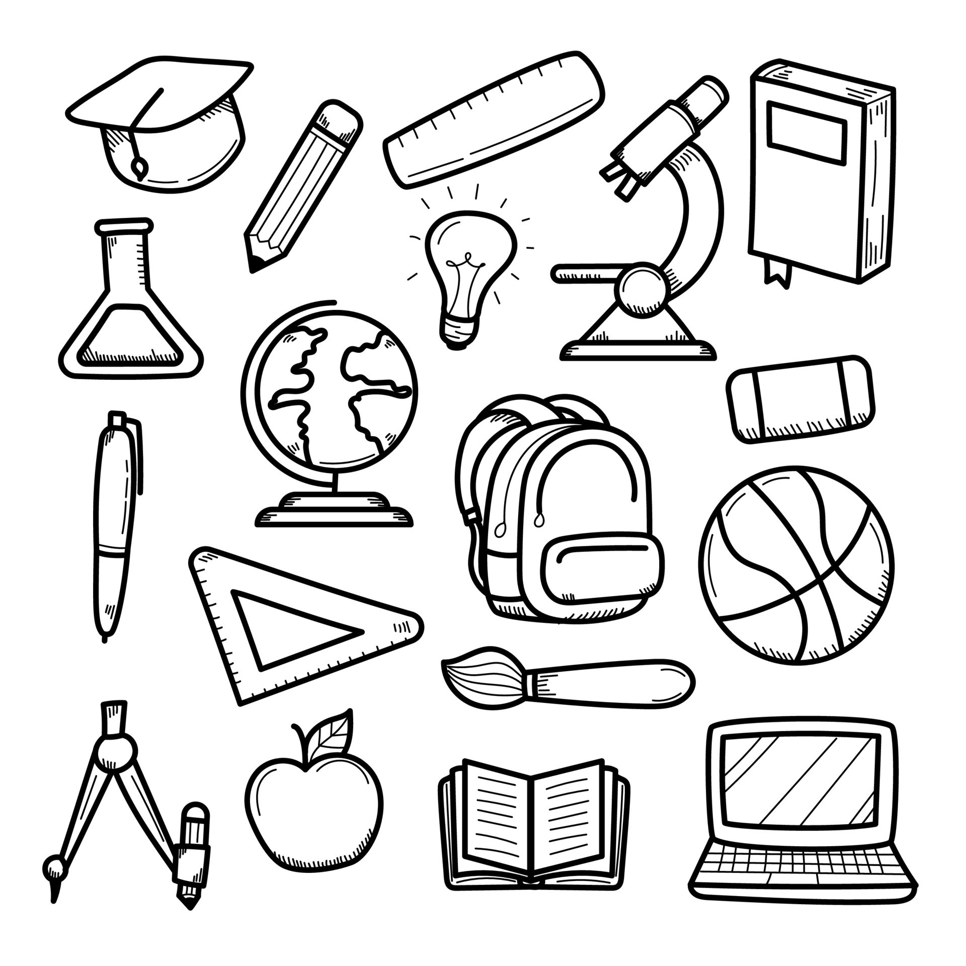 conjunto de elementos da escola kawaii desenhados à mão para colorir de  pacote de doodle de desenho animado 5303371 Vetor no Vecteezy