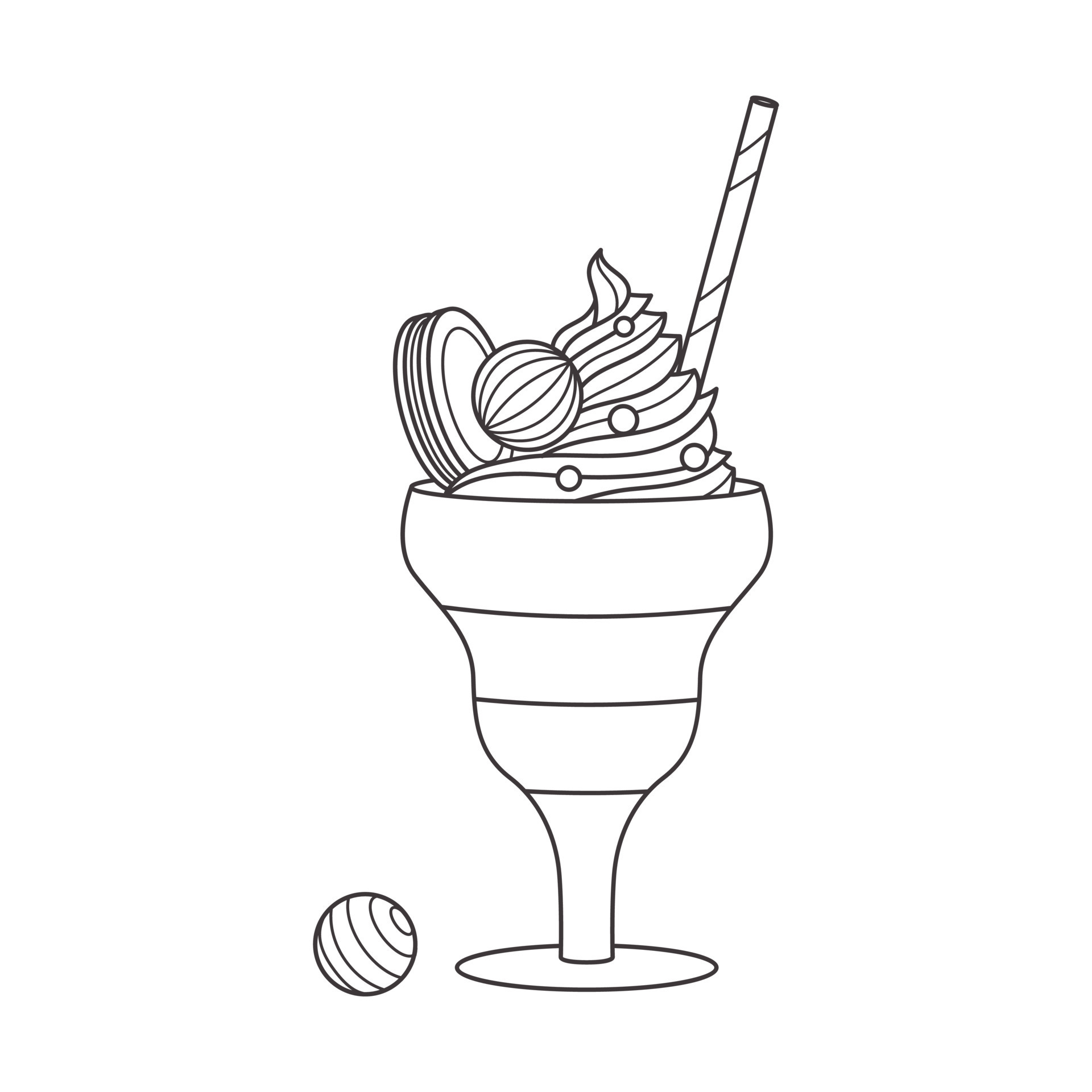 conjunto preto e branco de delicioso sorvete de baunilha e frutas em estilo  cartoon, milk-shake com canudo, ilustração vetorial em um fundo branco,  livro para colorir 8089017 Vetor no Vecteezy
