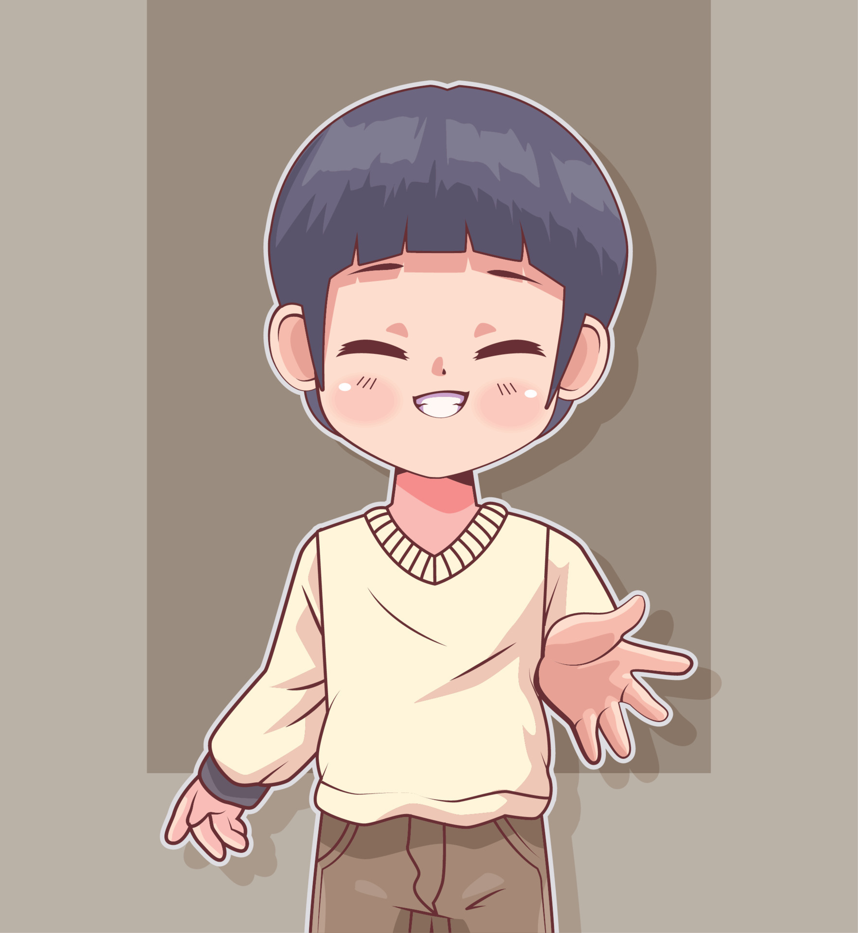 Alegre menino de anime pisca e dá um sinal de v. personagem masculino feliz  em roupas de estilo de rua. ilustração em vetor dos desenhos animados de  adolescente japonês kawaii isolado no