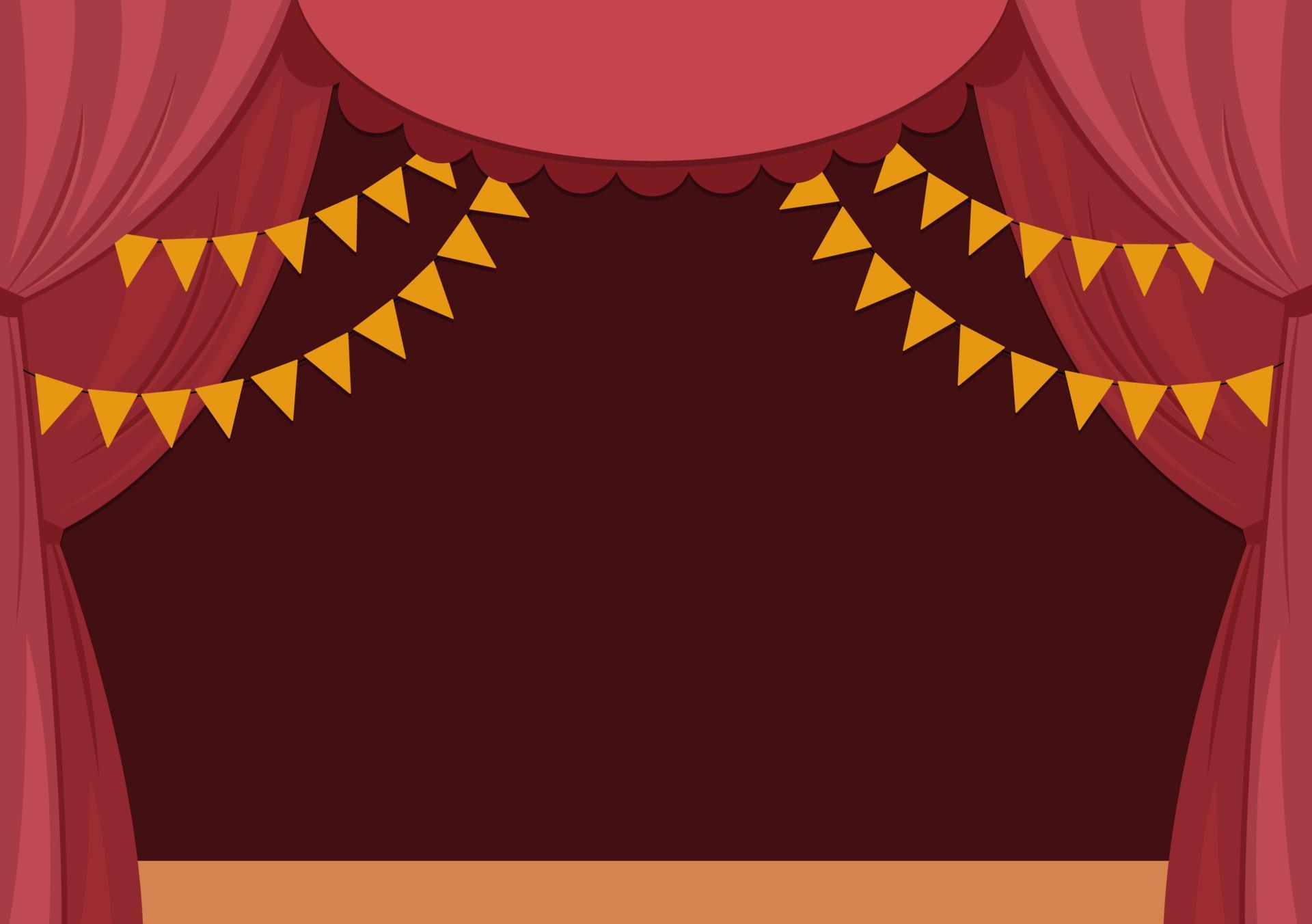 Cenário de palco de teatro. ilustração de desenho vetorial de cena de teatro  com decorações