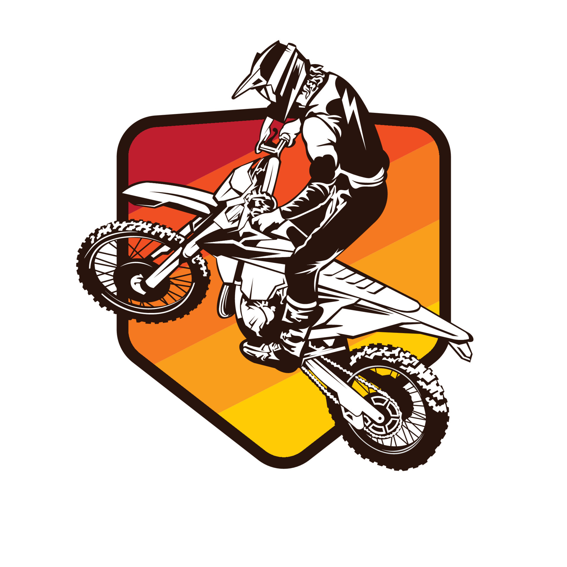 Ilustração monocromática do logotipo do piloto de moto de enduro