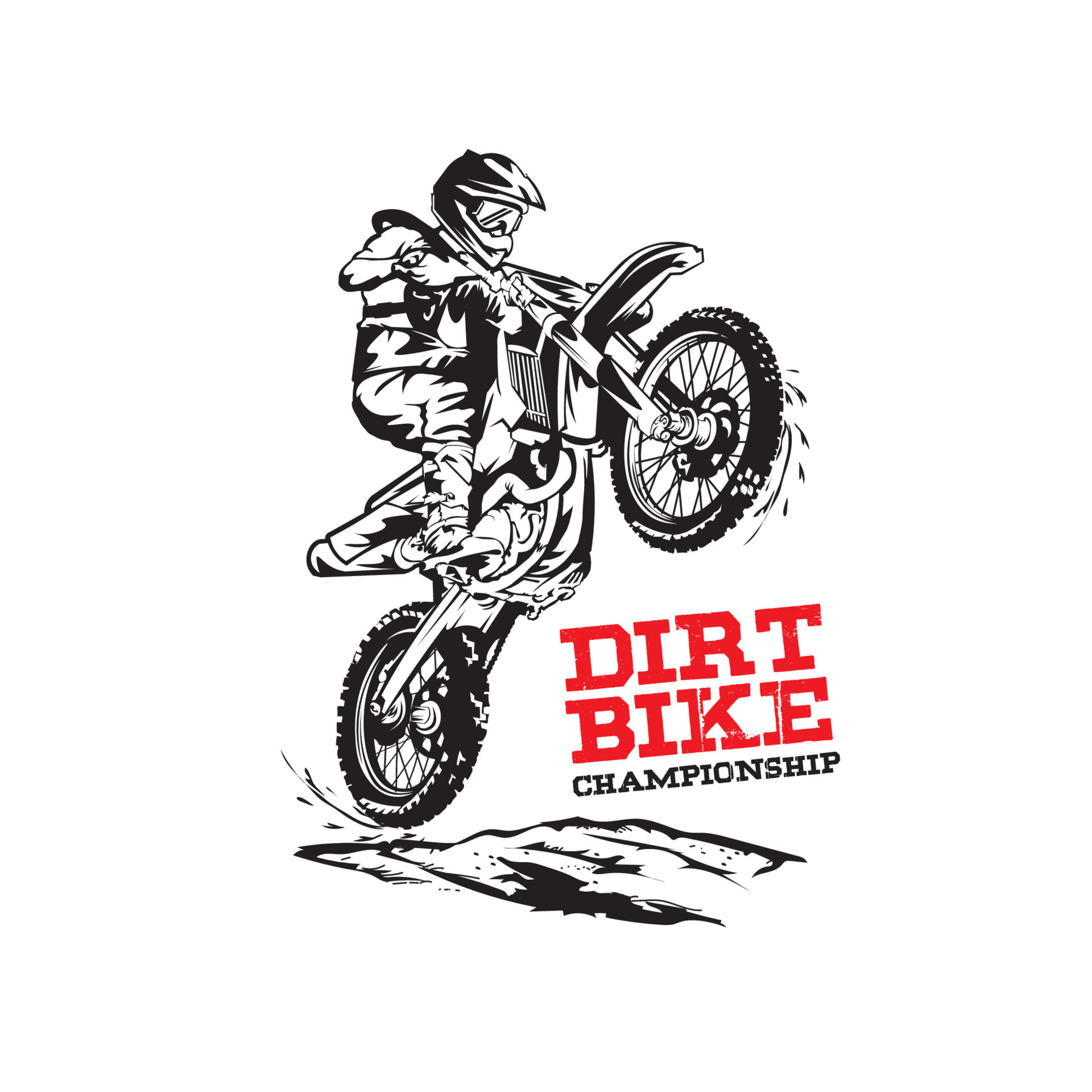 Ilustração monocromática do logotipo do piloto de moto de enduro