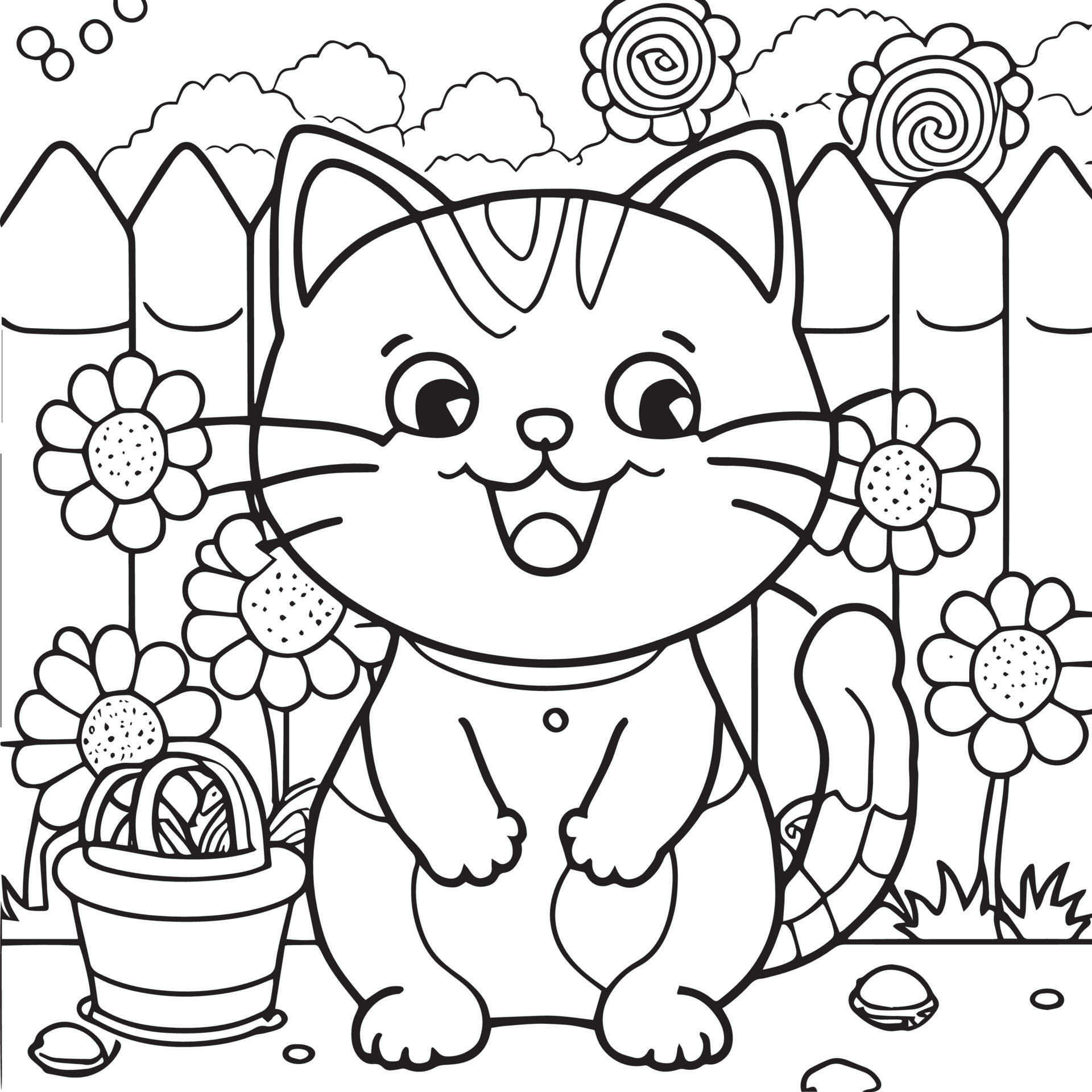 gato feliz brincando lá fora. livro de colorir para crianças. ilustração de  contorno dos desenhos animados 14477268 Vetor no Vecteezy