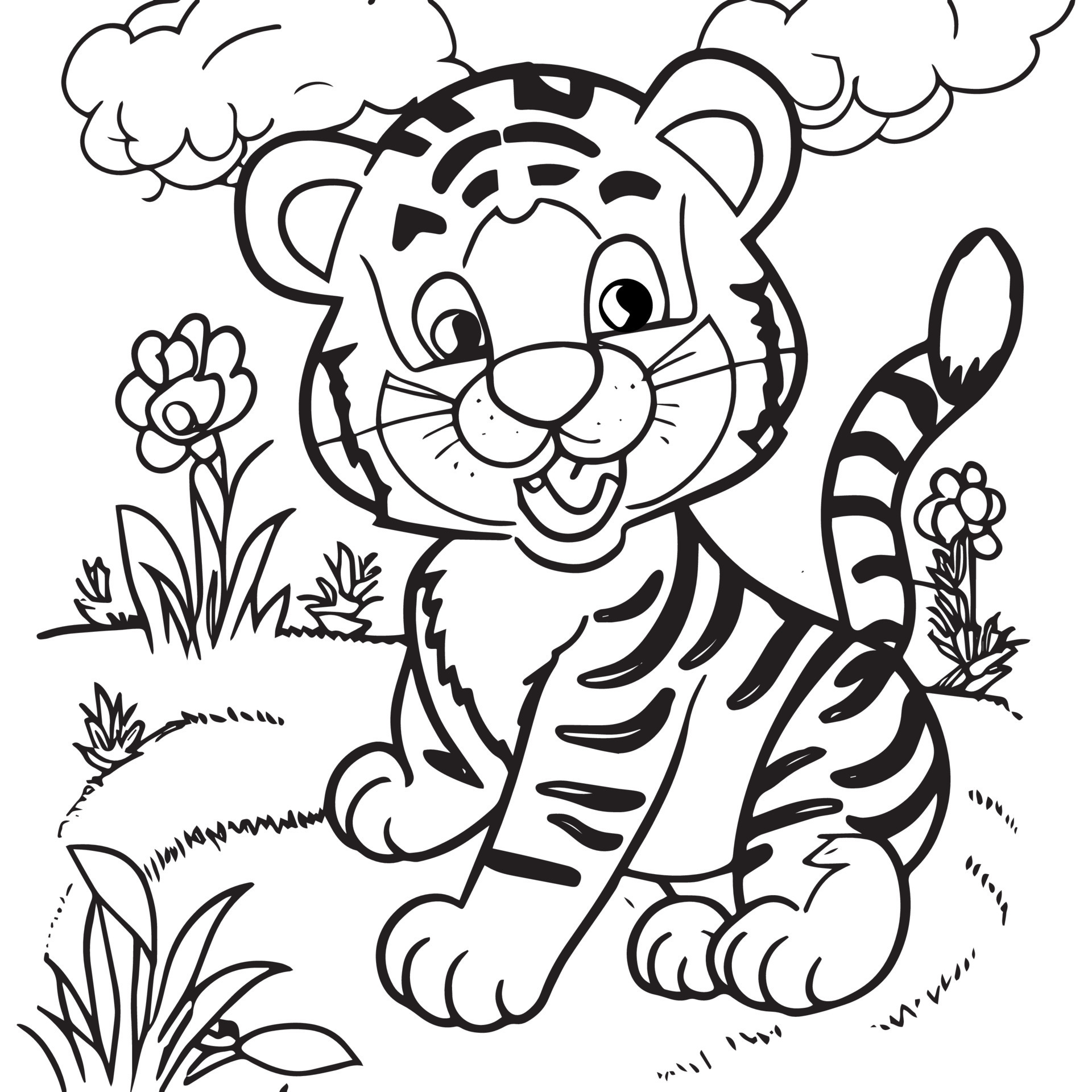 permite colorir o livro de colorir animais fofos para crianças pequenas.  jogo de educação para crianças. pintar o tigre 11570080 Vetor no Vecteezy