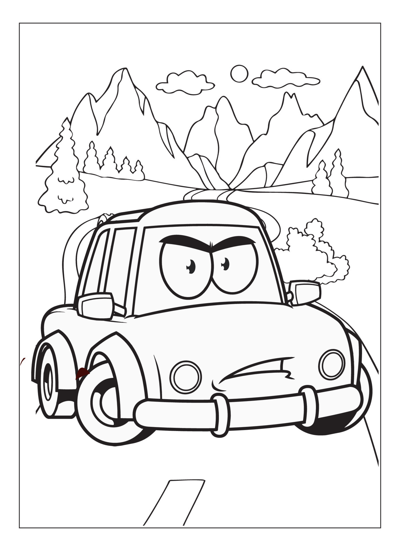 página de coloração de carro de desenho animado feliz e engraçado