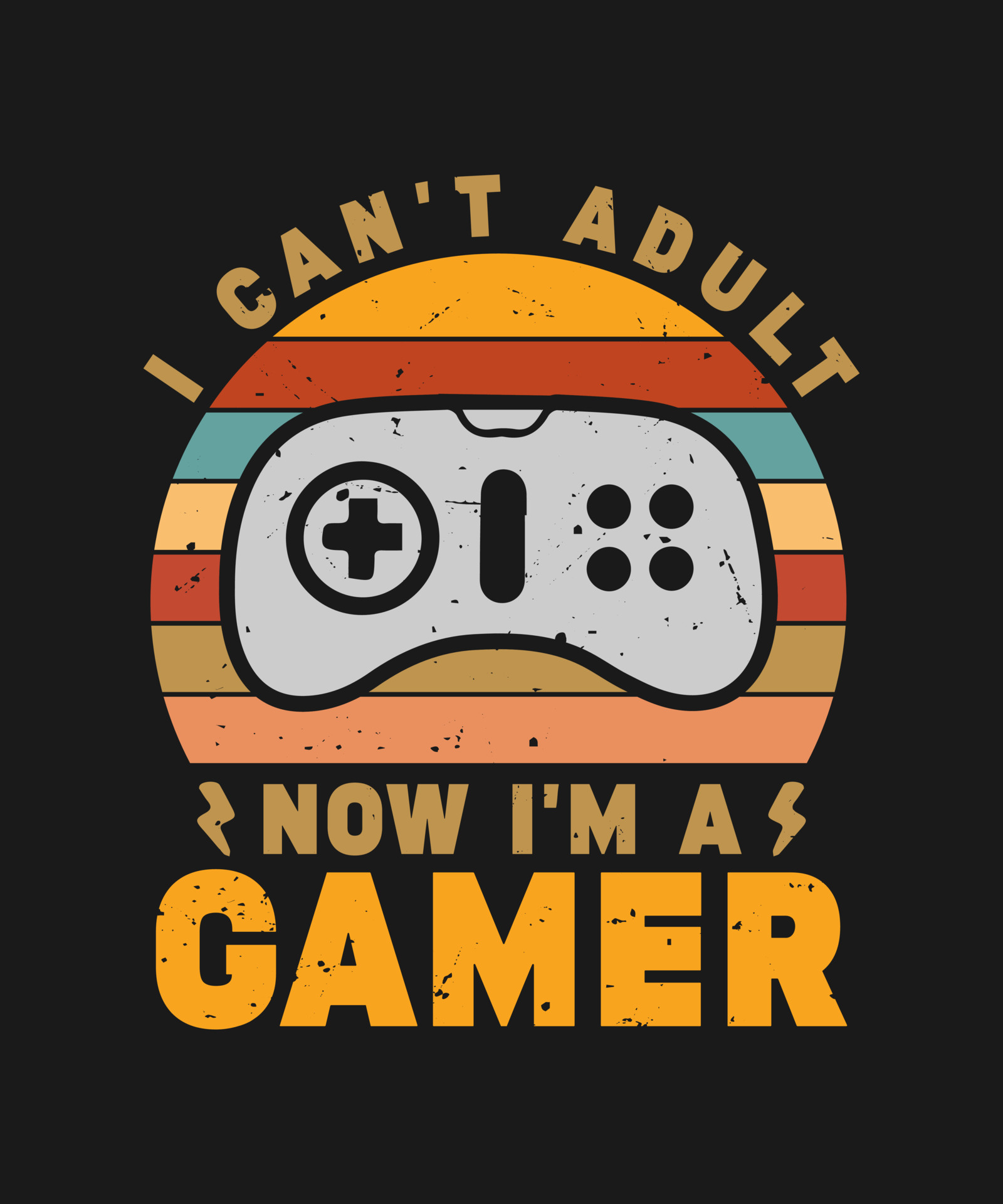 Design de camiseta não posso adulta agora estou jogando com gamepad  ilustração vintage