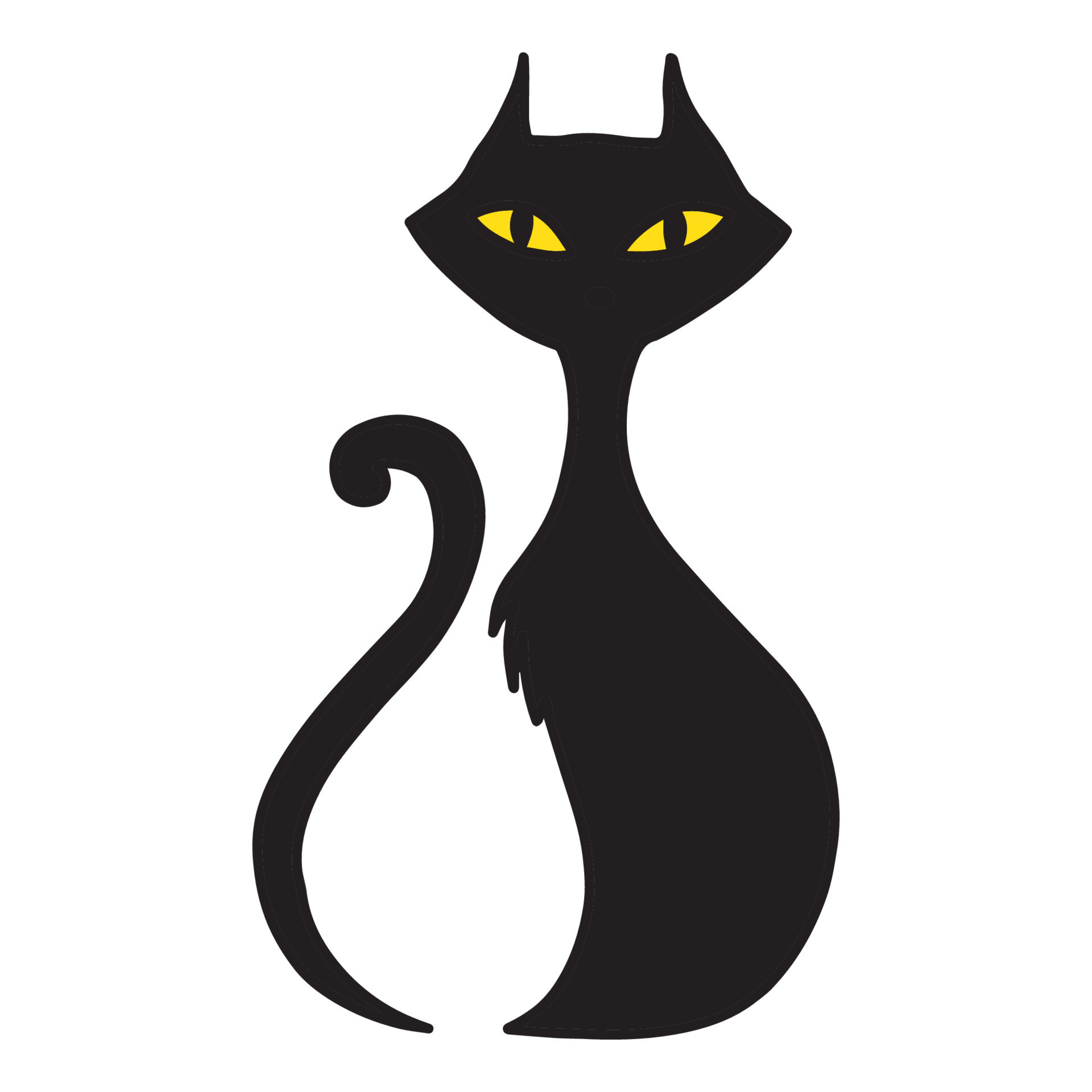 Ilustração de gato preto bonito dos desenhos animados com olhos