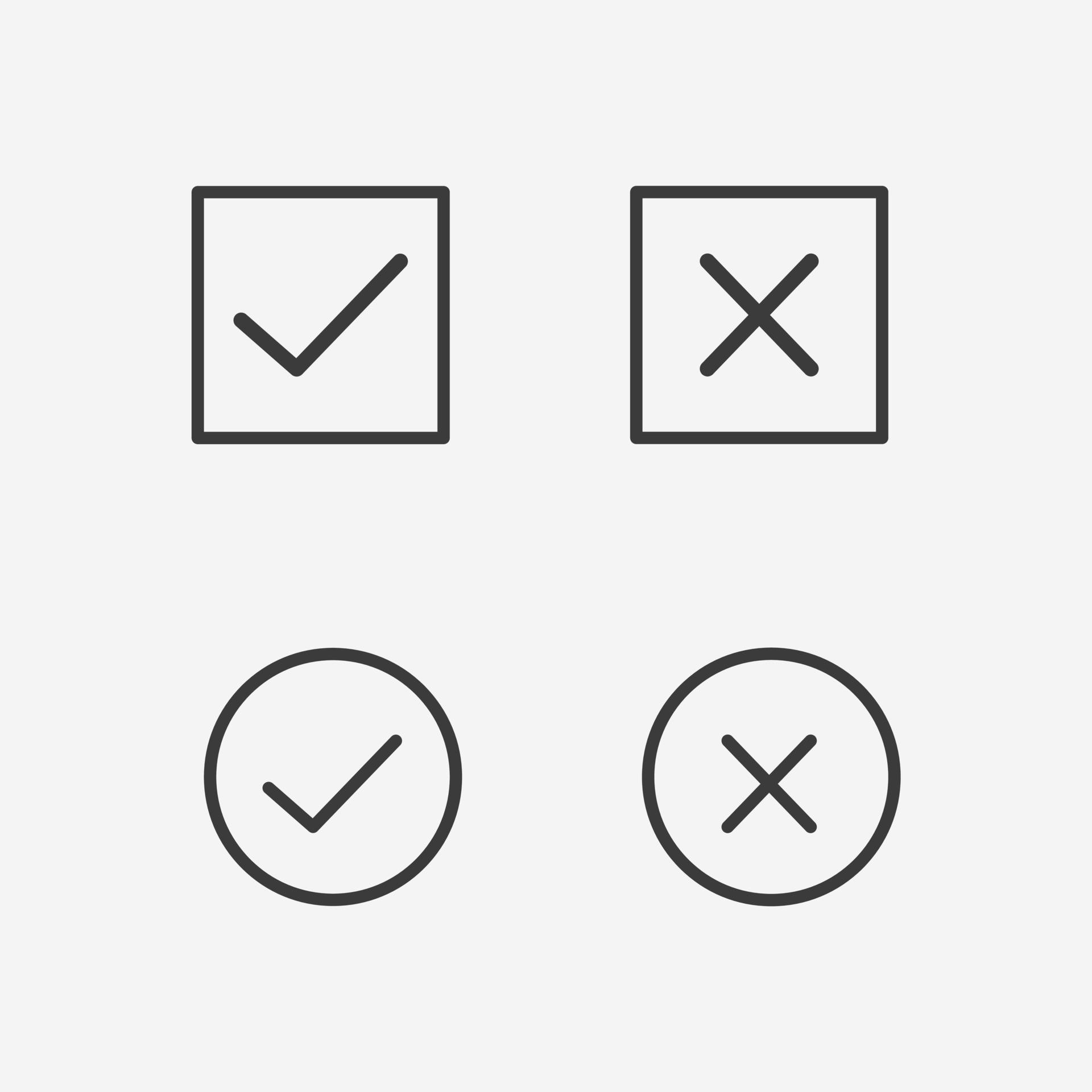 Ícone de marca de seleção, caixa de seleção verde e cruz vermelha ou  círculo da lista de verificação com ícones de sim e não