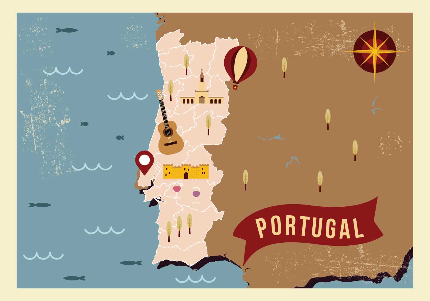 Mapa Detalhado De Portugal Com Pavilhão. Ilustração do Vetor