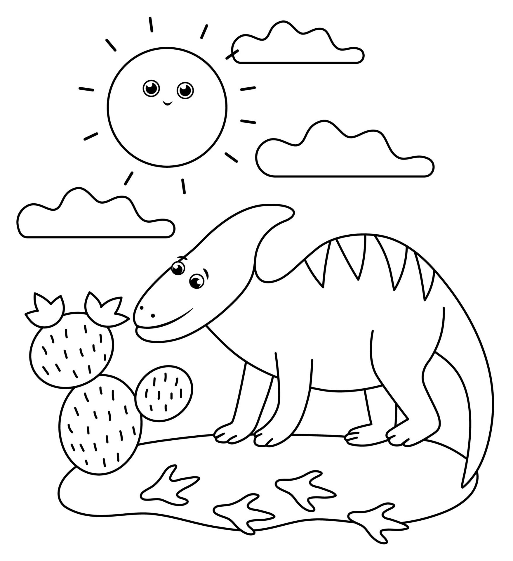 desenho de colorir para crianças, dinossauro em uma selva, de fr